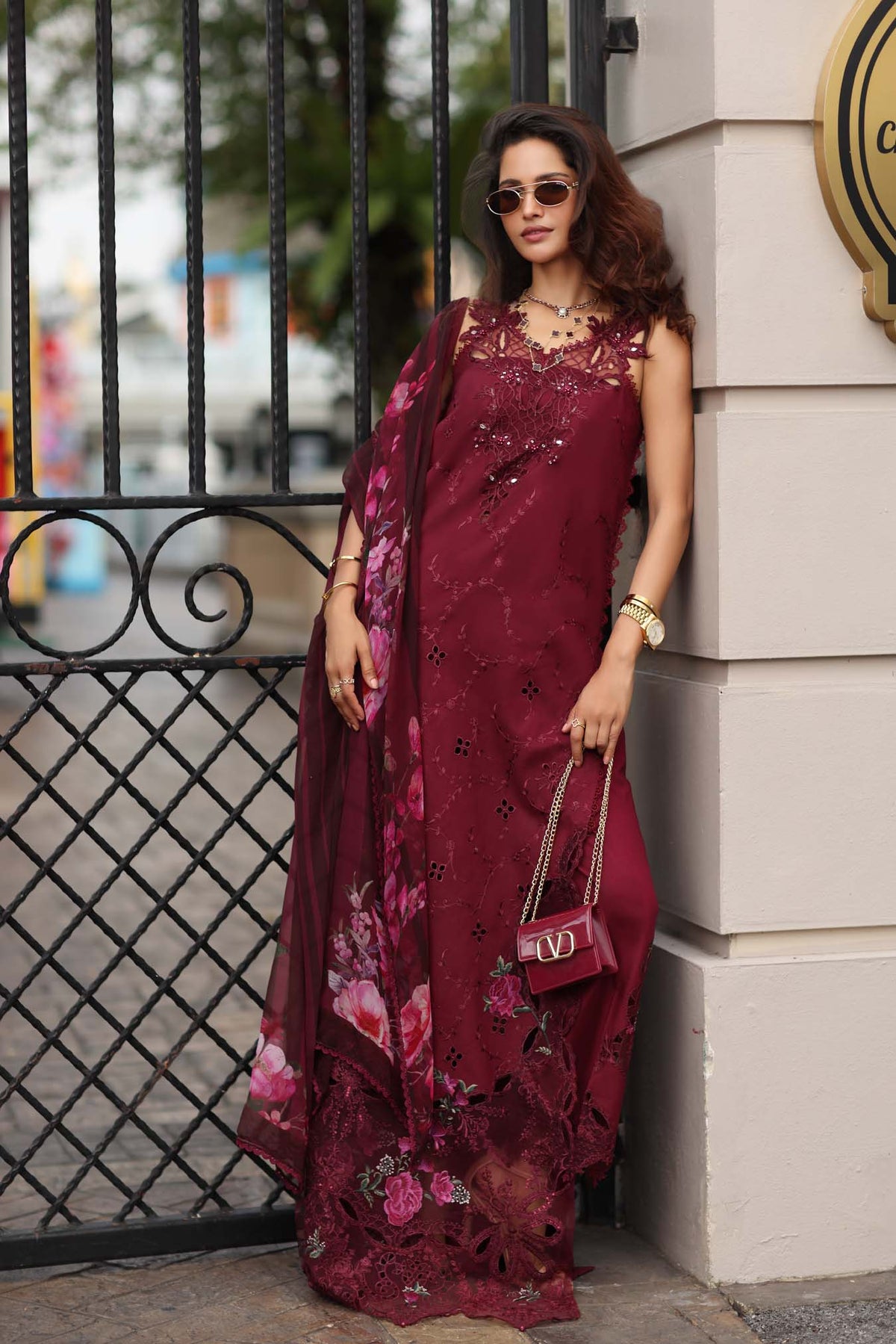 Noor by Saadia Asad | Eid Luxe Chikankari 26 | D3 -Bordeaux by Noor by Saadia Asad - Designer Dress  - Type : Ladies Clothes - Available at Libayah - 100% Original 