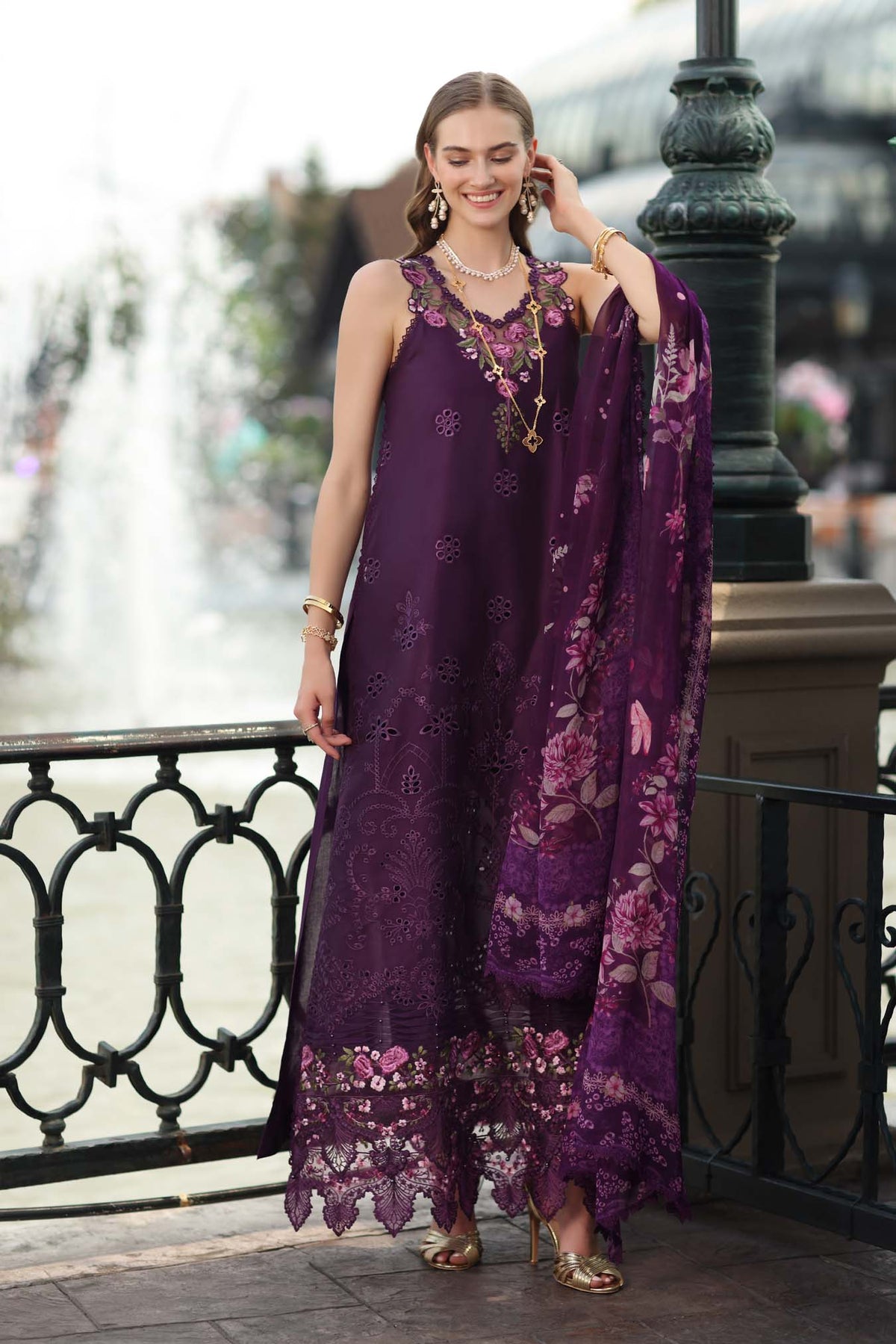 Noor by Saadia Asad | Eid Luxe Chikankari 26 | D7 - Aubergine Bloom by Noor by Saadia Asad - Designer Dress  - Type : Ladies Clothes - Available at Libayah - 100% Original 
