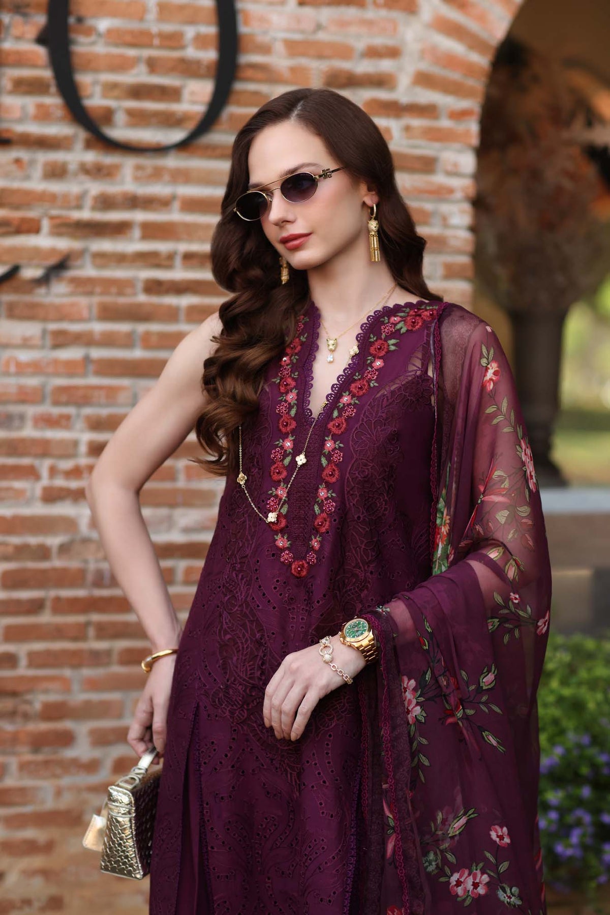 Noor by Saadia Asad | Luxury Eid Schiffli Laserkari 26 | D10 -Plum Royal by Noor by Saadia Asad - Designer Dress  - Type : Ladies Clothes - Available at Libayah - 100% Original 