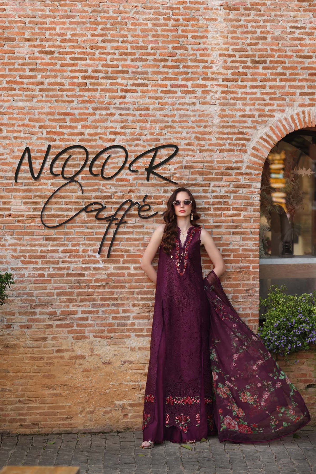 Noor by Saadia Asad | Luxury Eid Schiffli Laserkari 26 | D10 -Plum Royal by Noor by Saadia Asad - Designer Dress  - Type : Ladies Clothes - Available at Libayah - 100% Original 