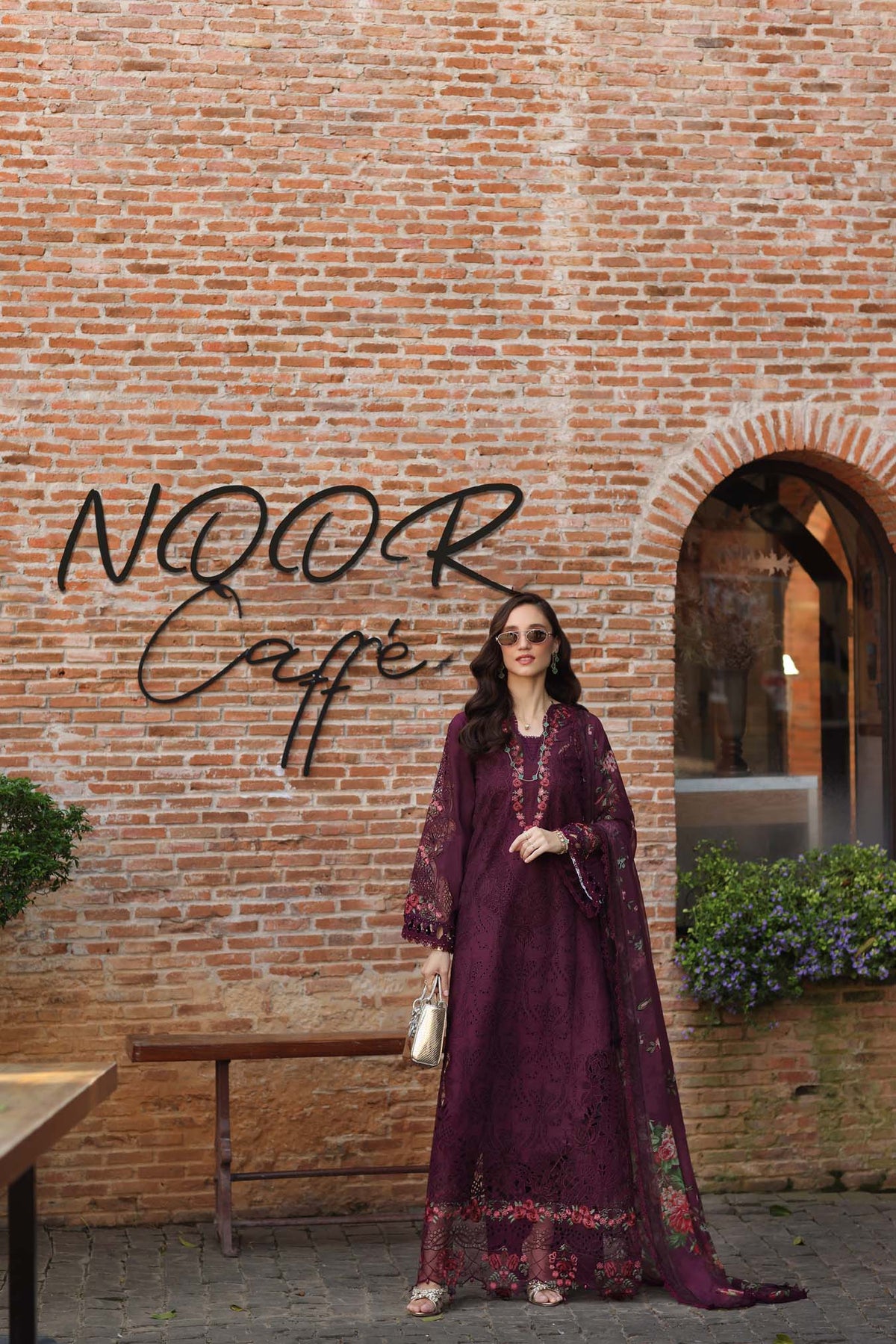 Noor by Saadia Asad | Luxury Eid Schiffli Laserkari 26 | D10 -Plum Royal by Noor by Saadia Asad - Designer Dress  - Type : Ladies Clothes - Available at Libayah - 100% Original 