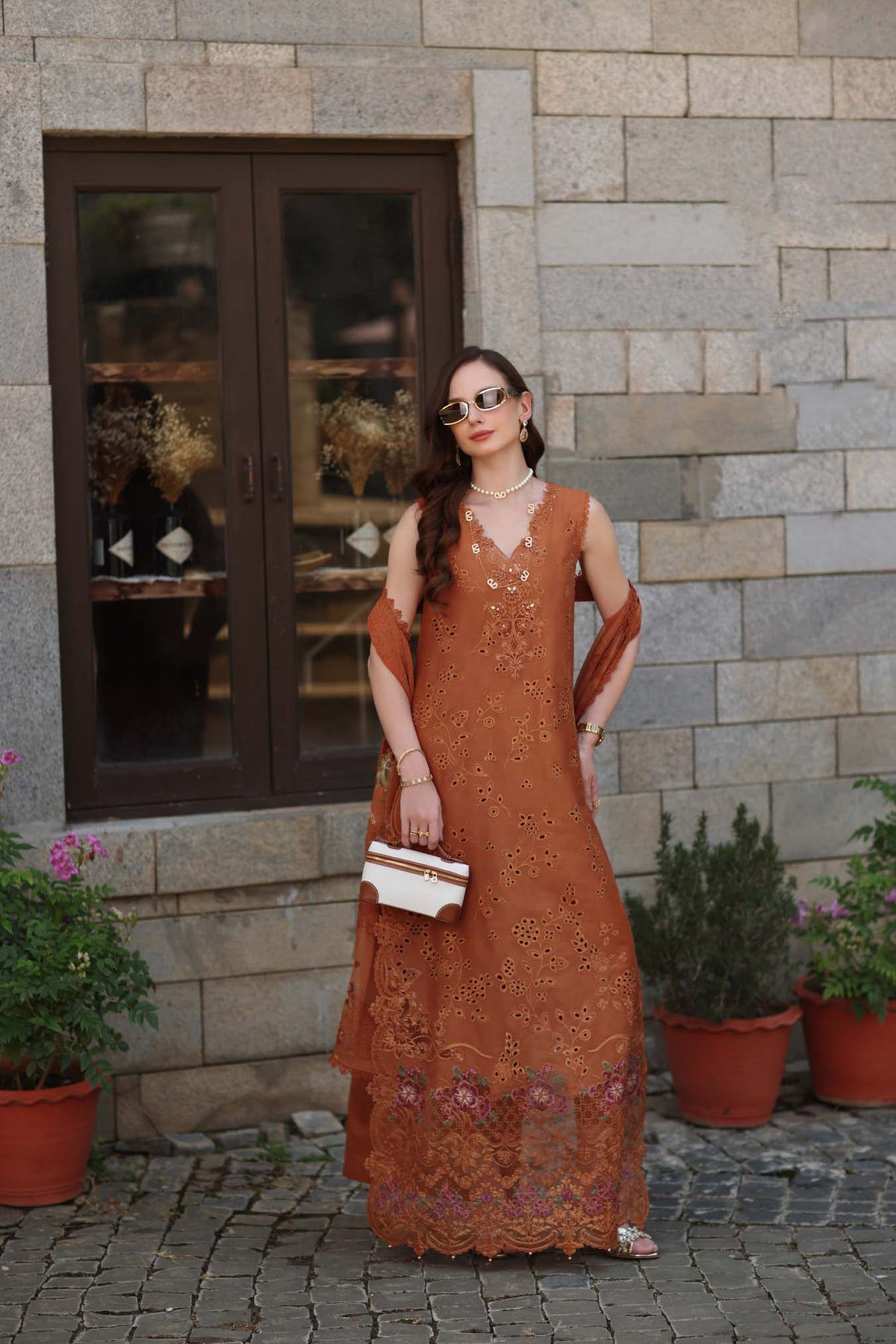 Noor by Saadia Asad | Luxury Eid Schiffli Laserkari 26 | D6 -Amber Rustique by Noor by Saadia Asad - Designer Dress  - Type : Ladies Clothes - Available at Libayah - 100% Original 