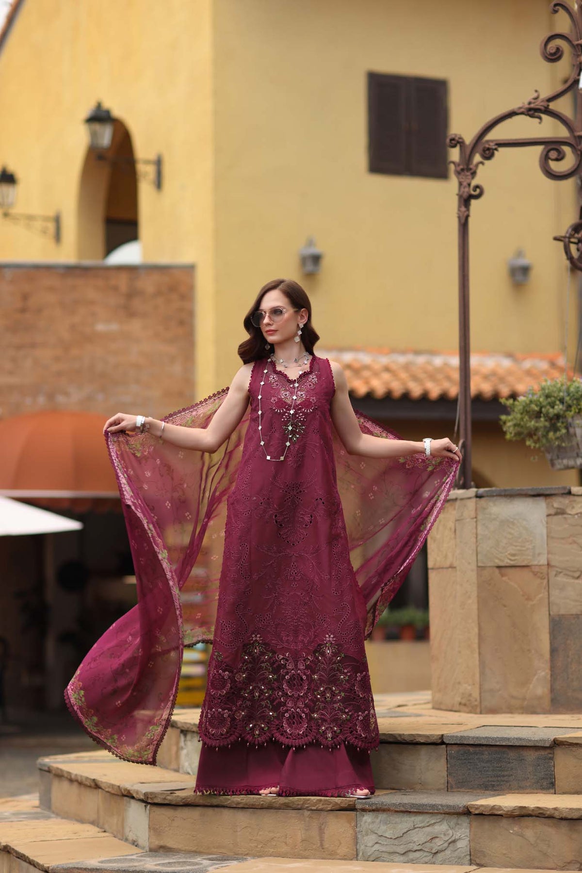 Noor by Saadia Asad | Luxury Eid Schiffli Laserkari 26 | D8 -Rasberry love by Noor by Saadia Asad - Designer Dress  - Type : Ladies Clothes - Available at Libayah - 100% Original 