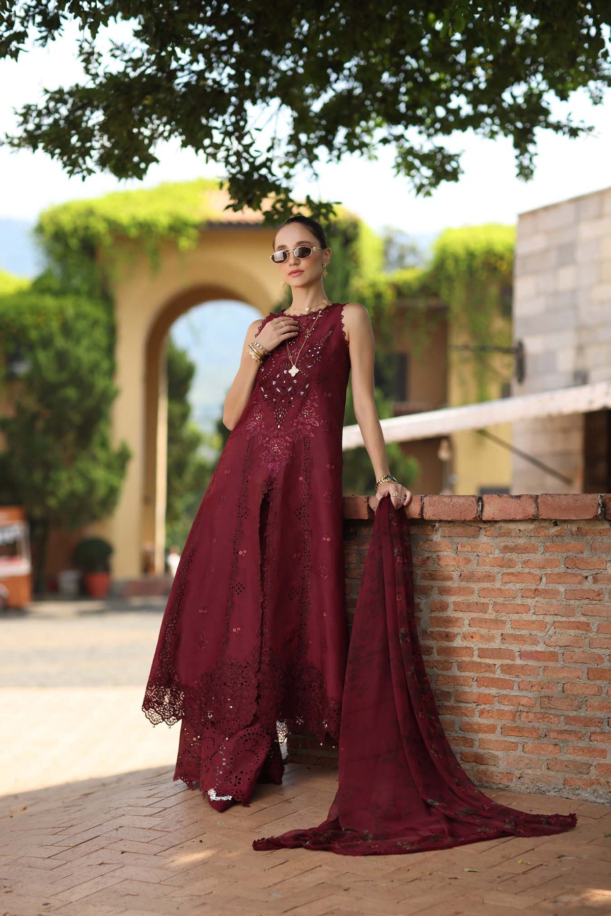 Noor by Saadia Asad | Luxury Eid Schiffli Laserkari 26 | D12 -Amalfi Rouge by Noor by Saadia Asad - Designer Dress  - Type : Ladies Clothes - Available at Libayah - 100% Original 