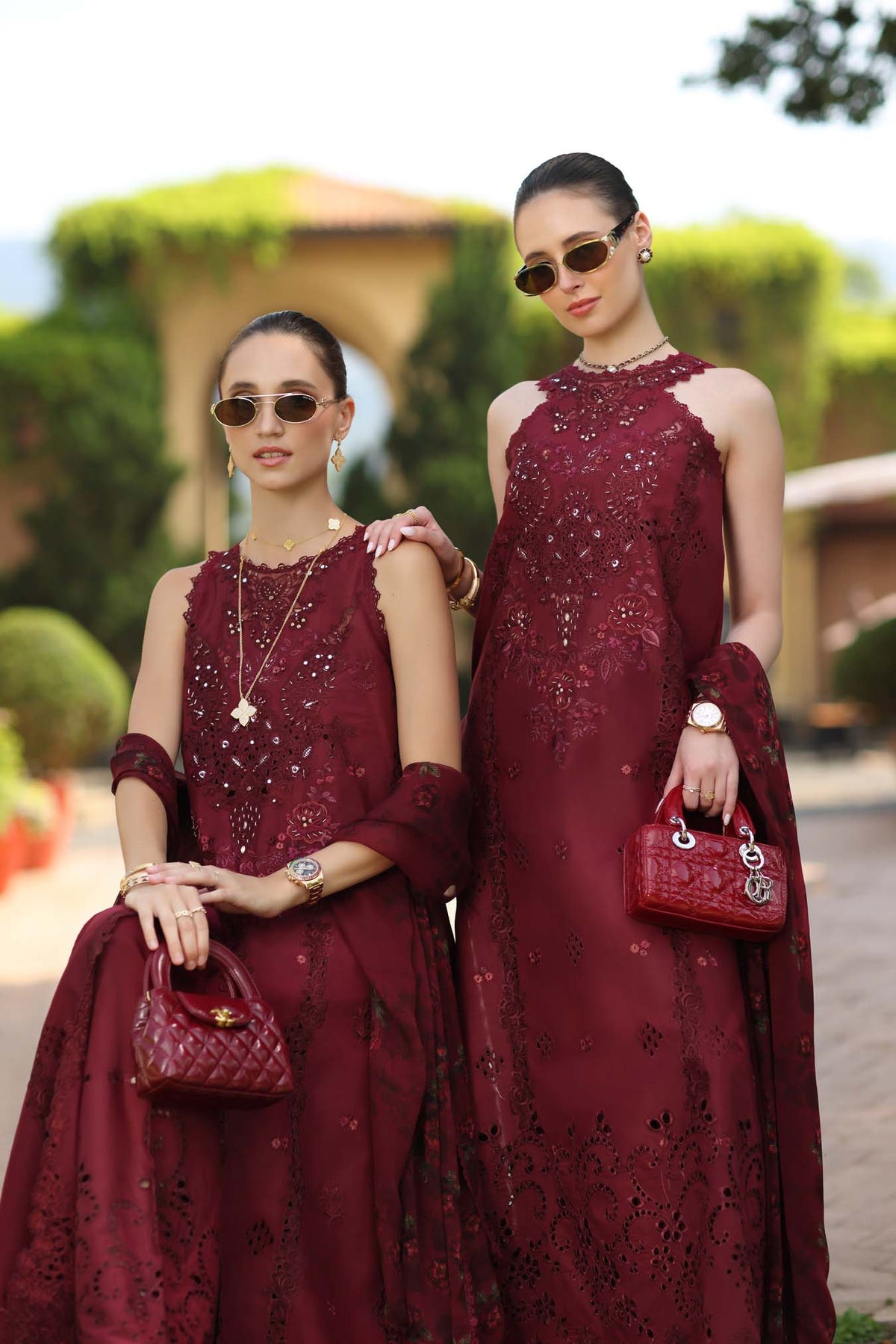 Noor by Saadia Asad | Luxury Eid Schiffli Laserkari 26 | D12 -Amalfi Rouge by Noor by Saadia Asad - Designer Dress  - Type : Ladies Clothes - Available at Libayah - 100% Original 