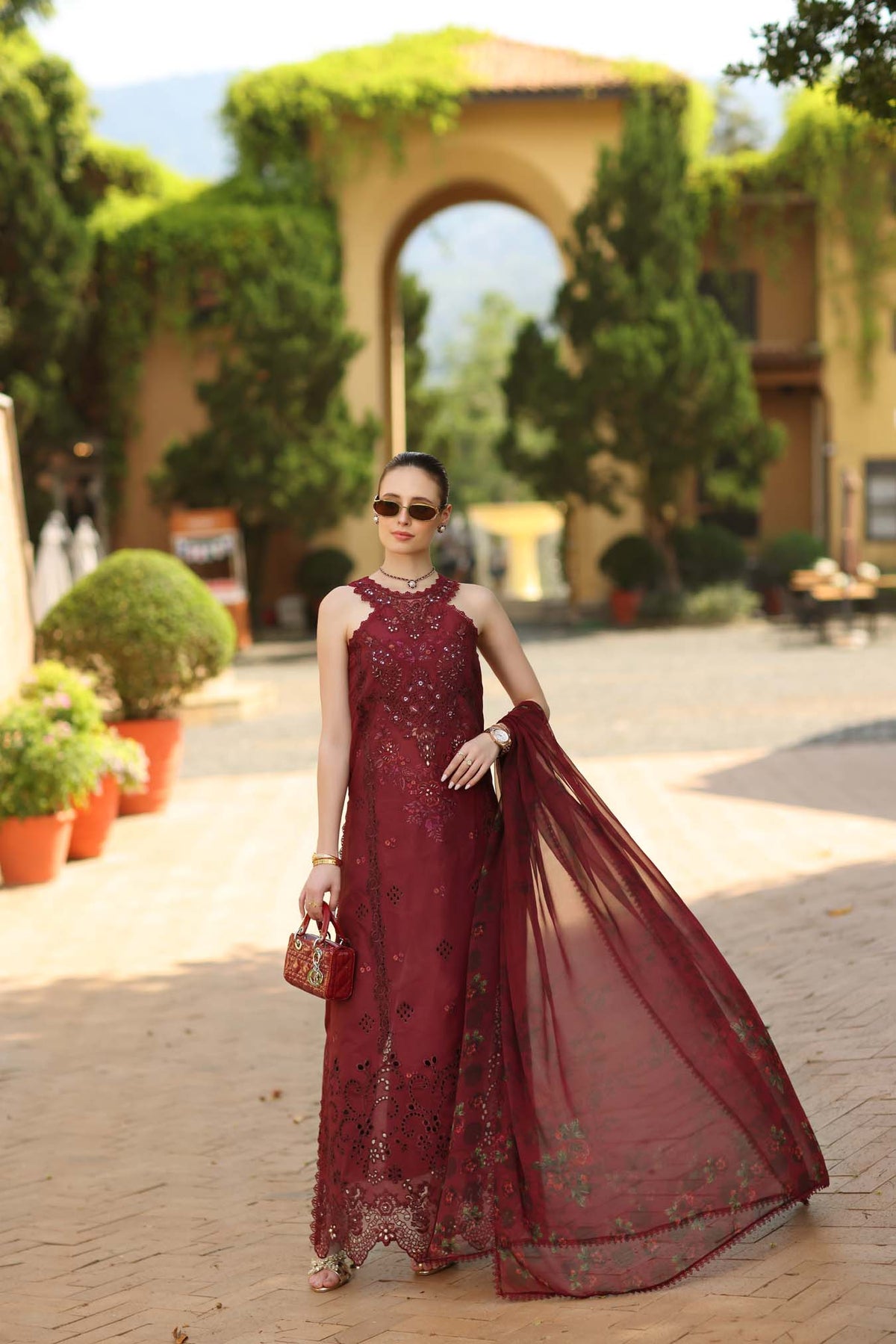 Noor by Saadia Asad | Luxury Eid Schiffli Laserkari 26 | D12 -Amalfi Rouge by Noor by Saadia Asad - Designer Dress  - Type : Ladies Clothes - Available at Libayah - 100% Original 