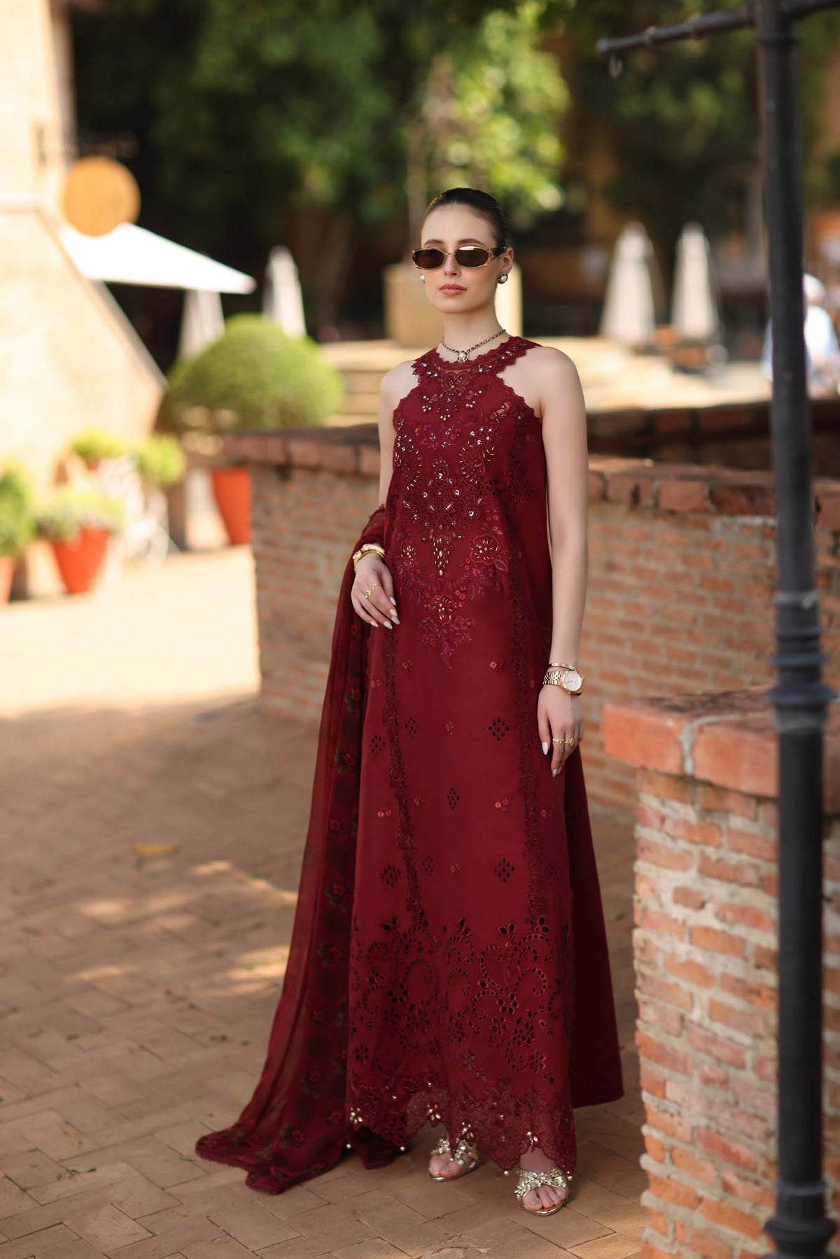 Noor by Saadia Asad | Luxury Eid Schiffli Laserkari 26 | D12 -Amalfi Rouge by Noor by Saadia Asad - Designer Dress  - Type : Ladies Clothes - Available at Libayah - 100% Original 