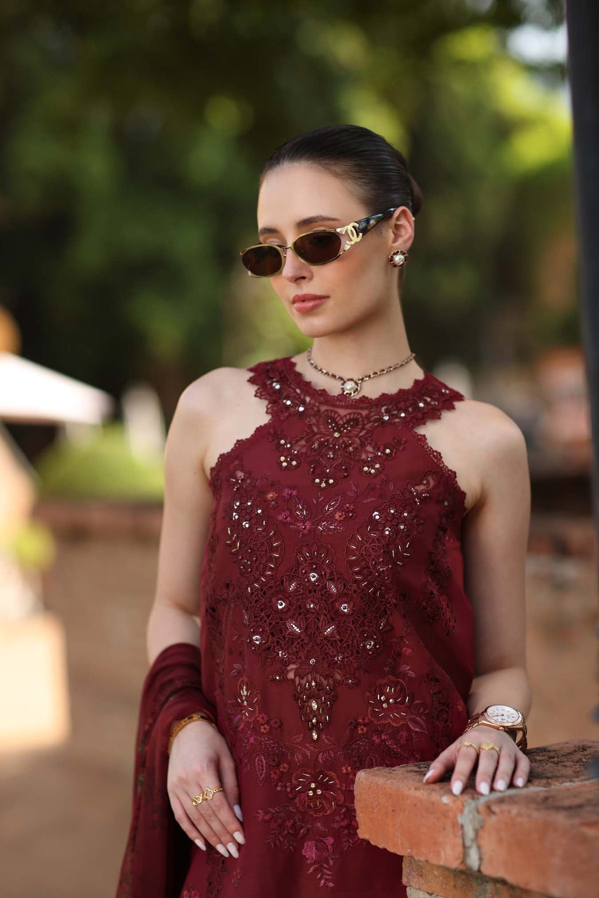 Noor by Saadia Asad | Luxury Eid Schiffli Laserkari 26 | D12 -Amalfi Rouge by Noor by Saadia Asad - Designer Dress  - Type : Ladies Clothes - Available at Libayah - 100% Original 