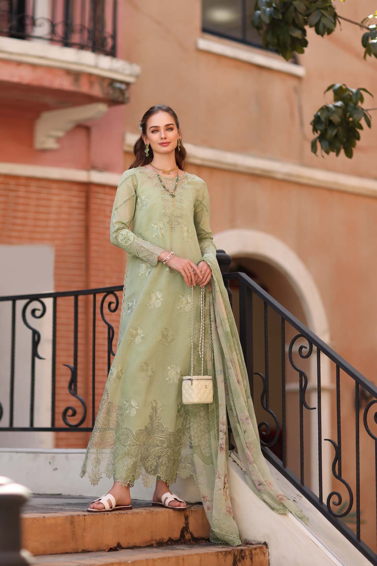 Noor by Saadia Asad | Eid Luxe Printkhaas 26 | D2 - A - Opal Mint - Designer Dress - Type : Ladies Clothes - Available at Libayah - 100% Original