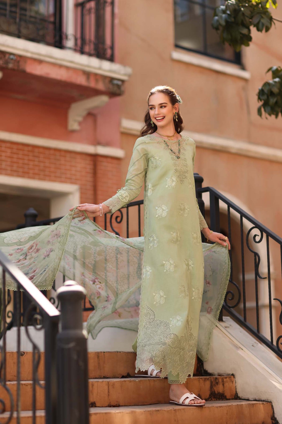 Noor by Saadia Asad | Eid Luxe Printkhaas 26 | D2 - A - Opal Mint - Designer Dress - Type : Ladies Clothes - Available at Libayah - 100% Original