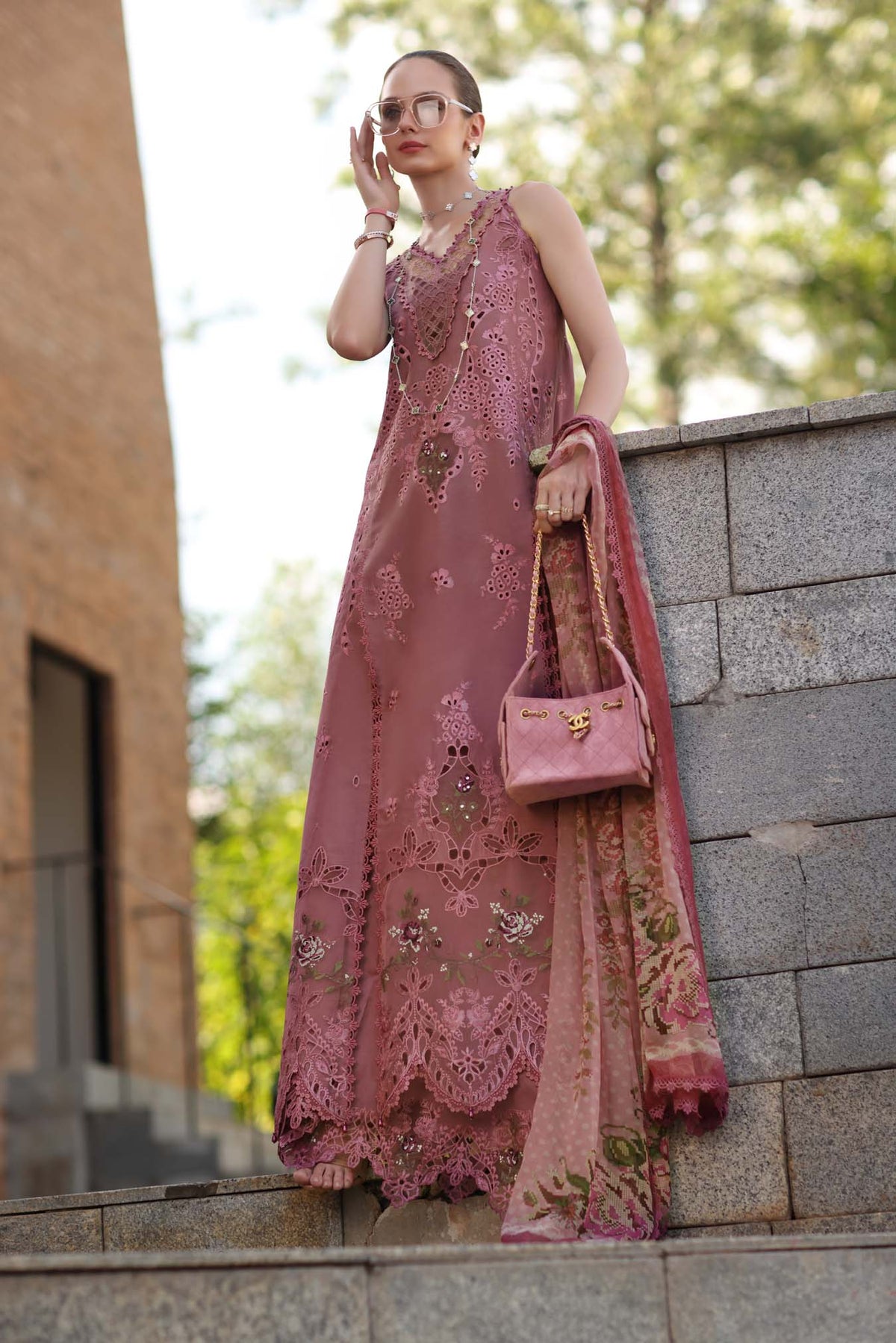 Noor by Saadia Asad | Luxury Eid Schiffli Laserkari 26 | D1 -Rose Allure by Noor by Saadia Asad - Designer Dress  - Type : Ladies Clothes - Available at Libayah - 100% Original 