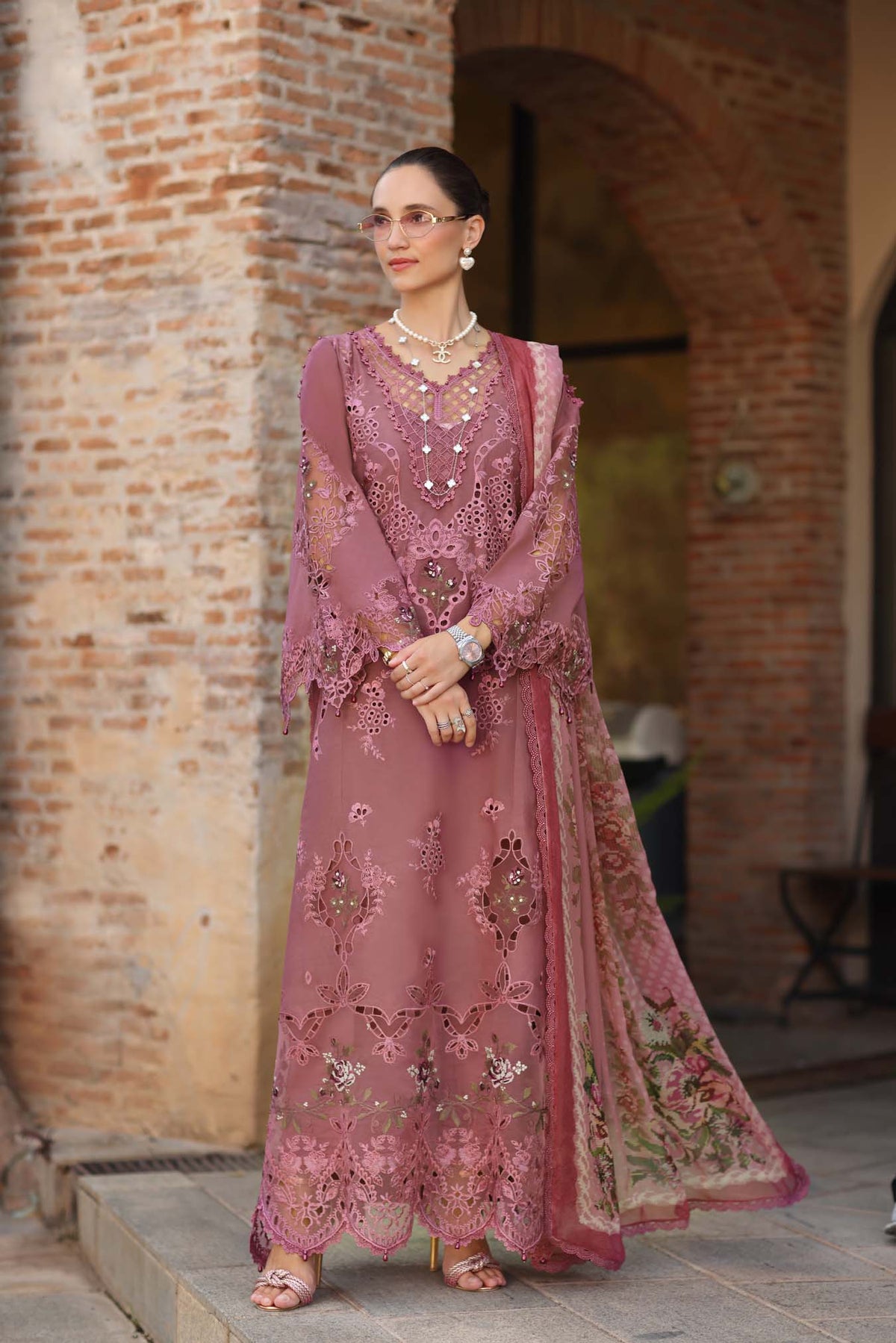 Noor by Saadia Asad | Luxury Eid Schiffli Laserkari 26 | D1 -Rose Allure by Noor by Saadia Asad - Designer Dress  - Type : Ladies Clothes - Available at Libayah - 100% Original 