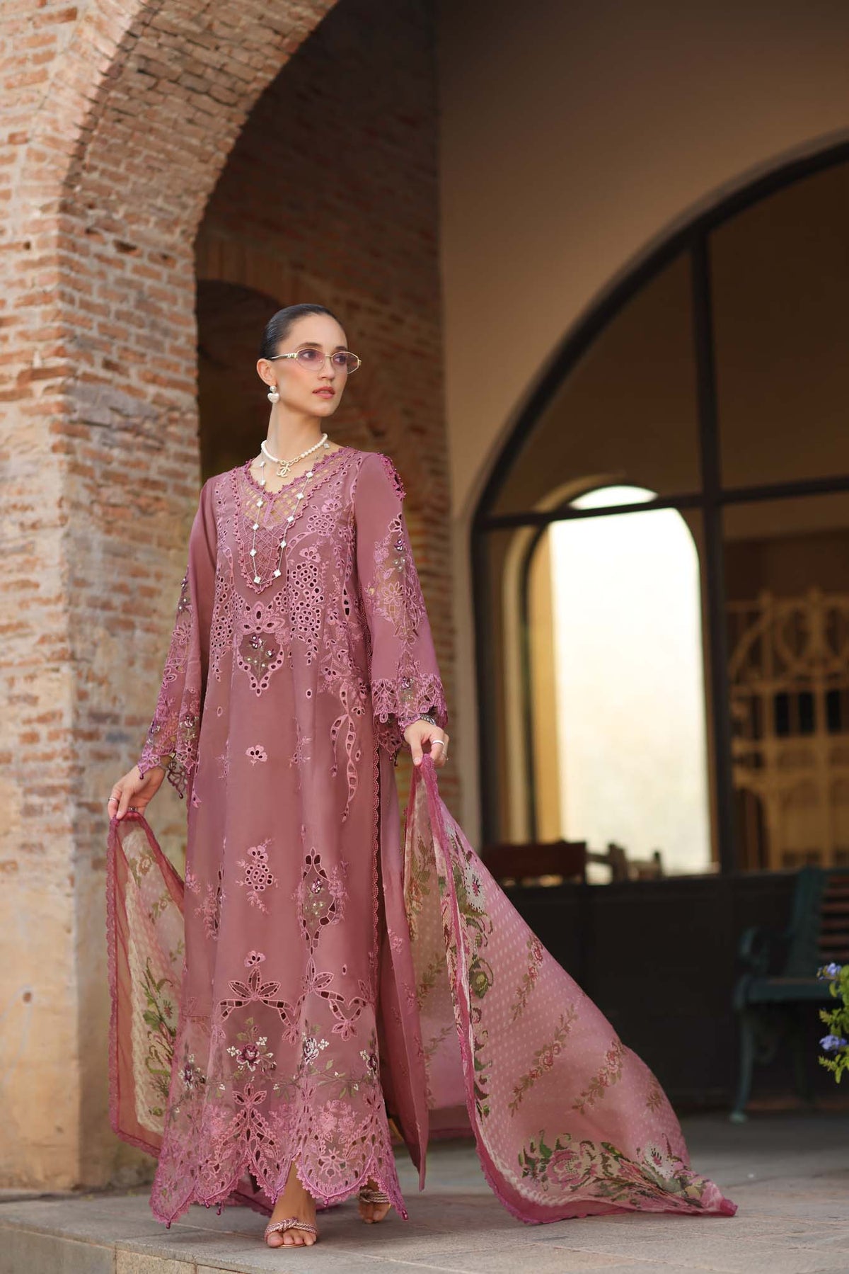Noor by Saadia Asad | Luxury Eid Schiffli Laserkari 26 | D1 -Rose Allure by Noor by Saadia Asad - Designer Dress  - Type : Ladies Clothes - Available at Libayah - 100% Original 