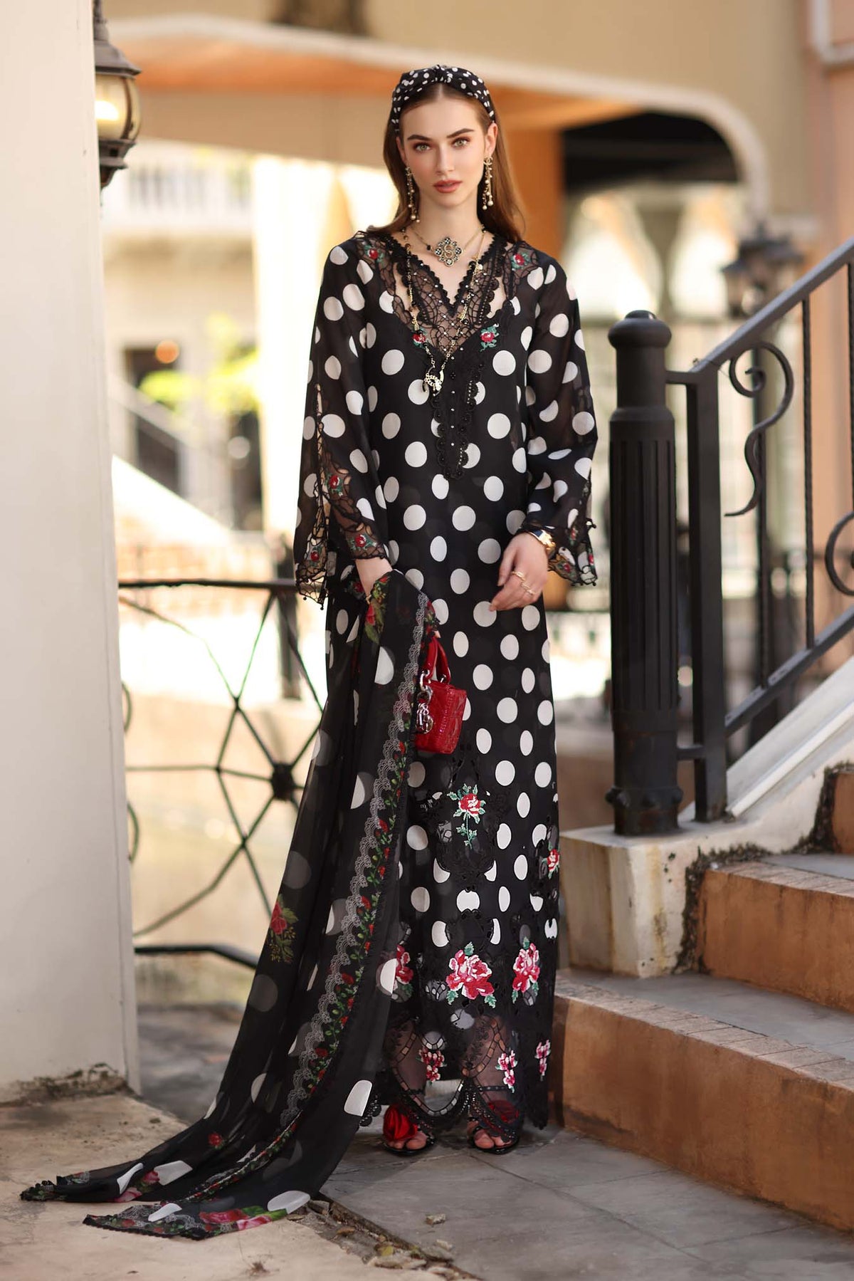 Noor by Saadia Asad | Eid Luxe Printkhaas 26 | D4 - A - Black Polka - Designer Dress - Type : Ladies Clothes - Available at Libayah - 100% Original