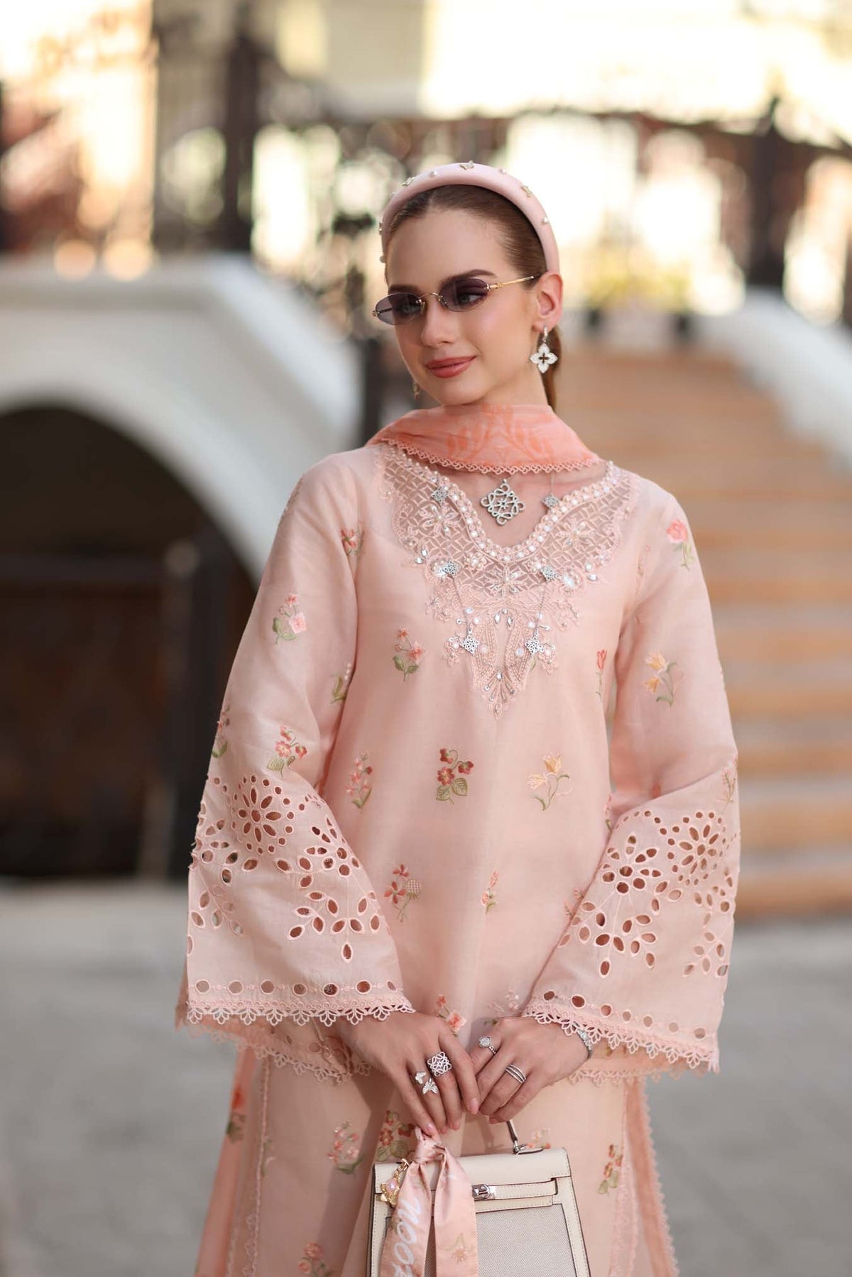Noor by Saadia Asad | Eid Luxe Printkhaas 26 | D8 - B - Peach Blush - Designer Dress - Type : Ladies Clothes - Available at Libayah - 100% Original
