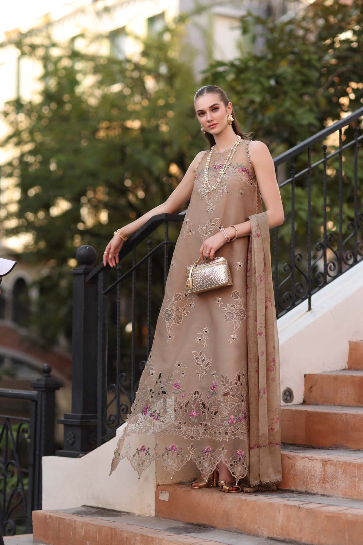 Noor by Saadia Asad | Eid Luxe Printkhaas 26 | D5 - B - Warm Biscotti - Designer Dress - Type : Ladies Clothes - Available at Libayah - 100% Original