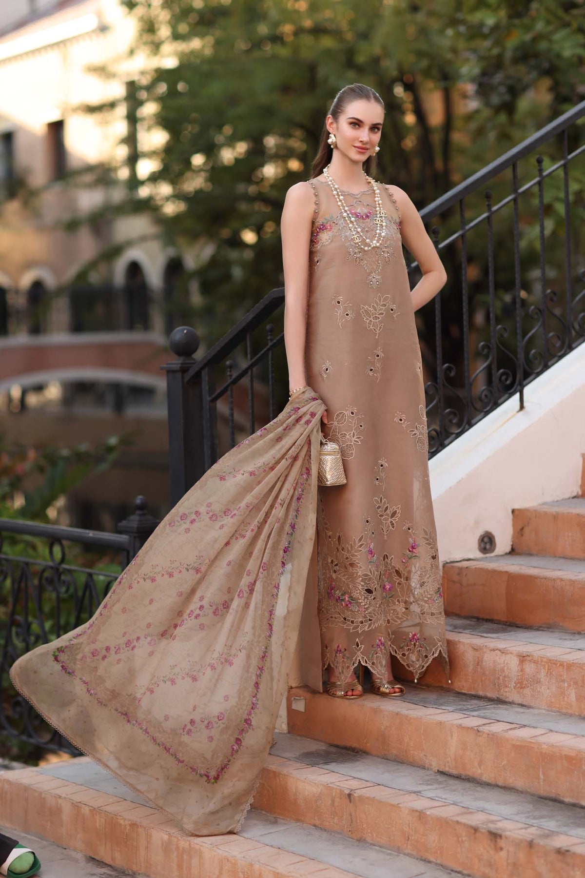 Noor by Saadia Asad | Eid Luxe Printkhaas 26 | D5 - B - Warm Biscotti - Designer Dress - Type : Ladies Clothes - Available at Libayah - 100% Original
