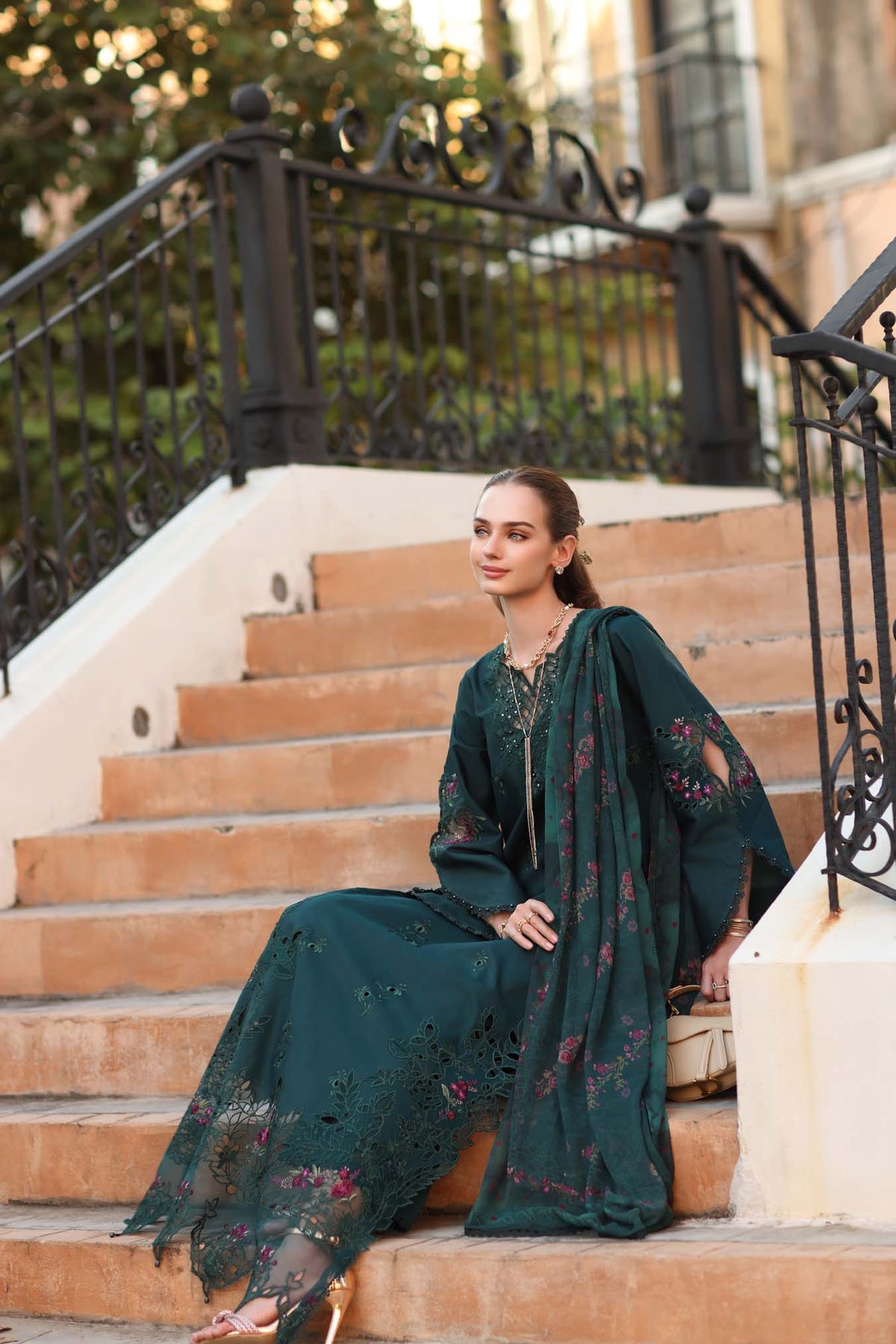 Noor by Saadia Asad | Eid Luxe Printkhaas 26 | D5 - A - Teal Grove - Designer Dress - Type : Ladies Clothes - Available at Libayah - 100% Original