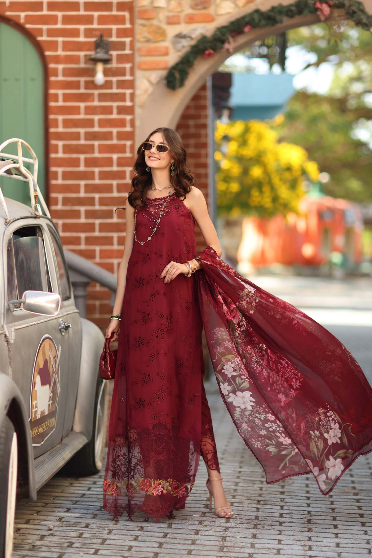 Noor by Saadia Asad | Luxe Chikankari 26 | D8 - A - Deep Garnet by Noor by Saadia Asad - Designer Dress - Type : Luxury Dress - Available at Libayah - 100% Original