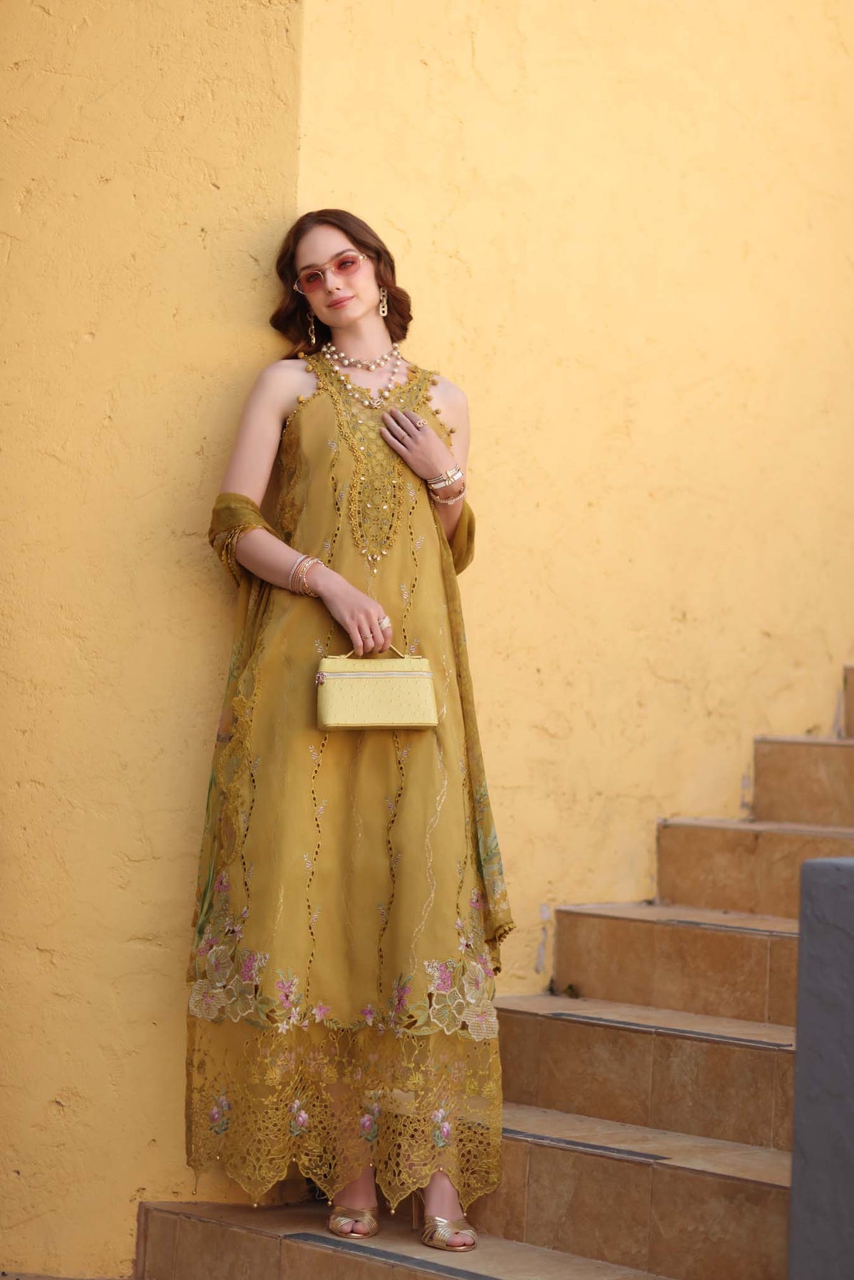 Noor by Saadia Asad | Luxe Chikankari 26 | D2 - B - Mustard Yellow by Noor by Saadia Asad - Designer Dress - Type : Luxury Dress - Available at Libayah - 100% Original