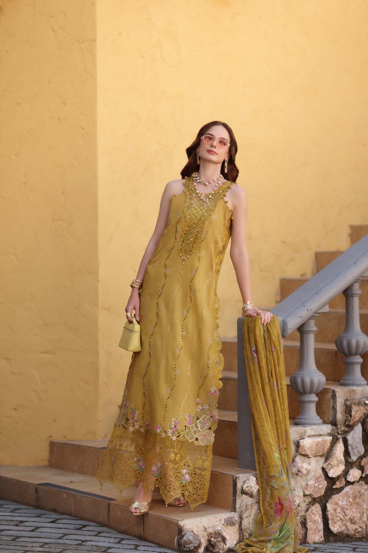 Noor by Saadia Asad | Luxe Chikankari 26 | D2 - B - Mustard Yellow by Noor by Saadia Asad - Designer Dress - Type : Luxury Dress - Available at Libayah - 100% Original