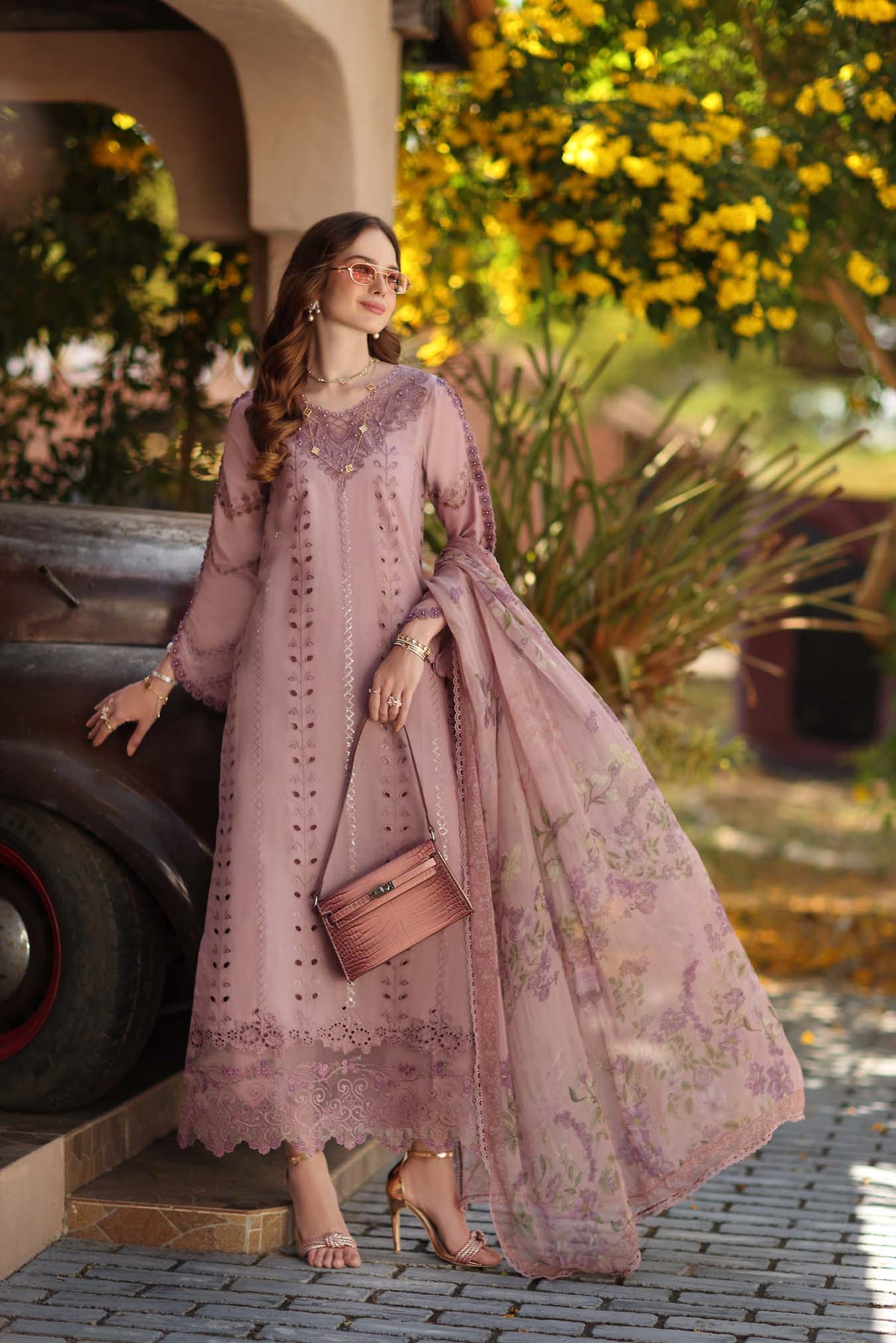 Noor by Saadia Asad | Luxe Chikankari 26 | D4 - B - Dusky Rose by Noor by Saadia Asad - Designer Dress - Type : Luxury Dress - Available at Libayah - 100% Original