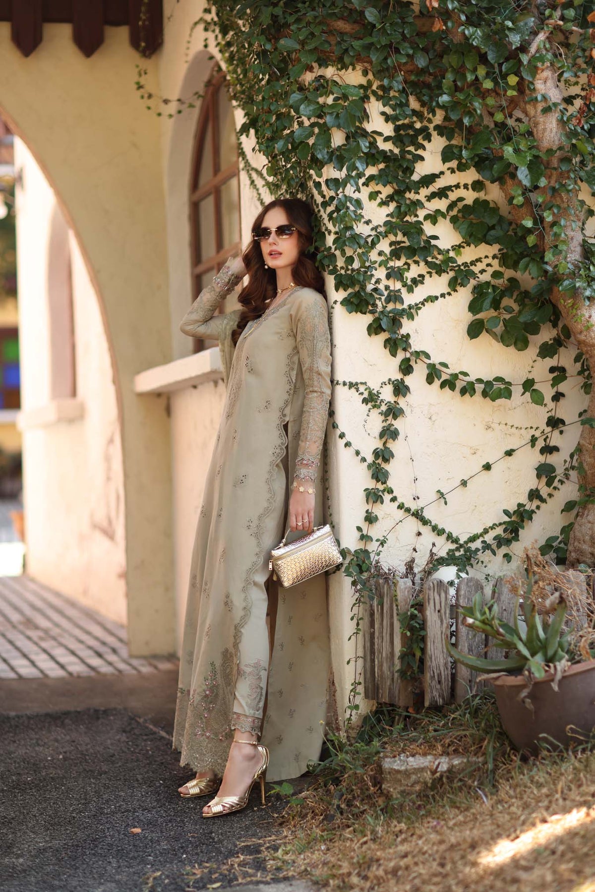 Noor by Saadia Asad | Luxe Chikankari 26 |D7 - B - Warm Gold Sage by Noor by Saadia Asad - Designer Dress - Type : Luxury Dress - Available at Libayah - 100% Original