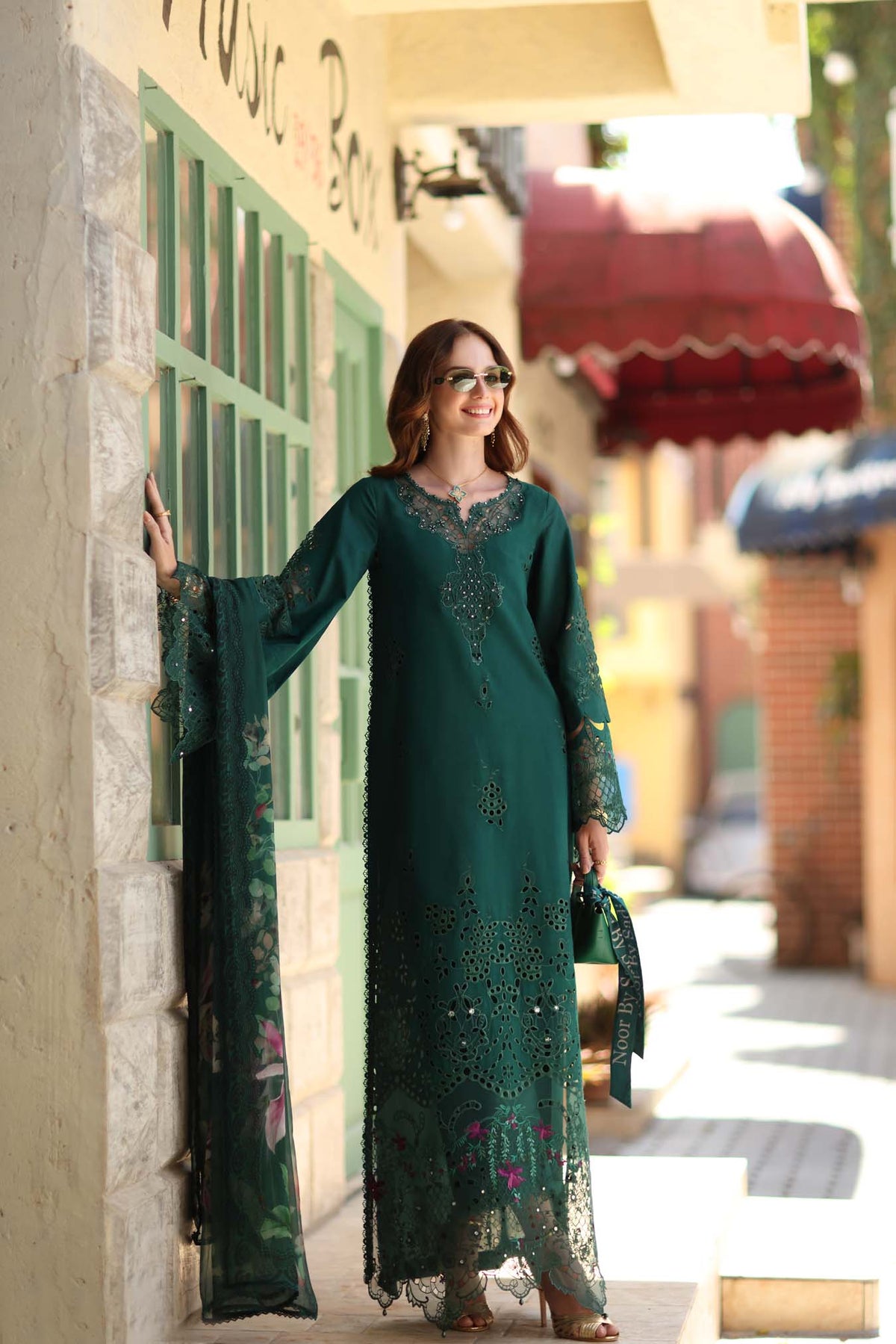 Noor by Saadia Asad | Luxe Chikankari 26 | D6 - B - Emerald Green by Noor by Saadia AsadAL - Designer Dress - Type : Luxury Dress - Available at Libayah - 100% Original