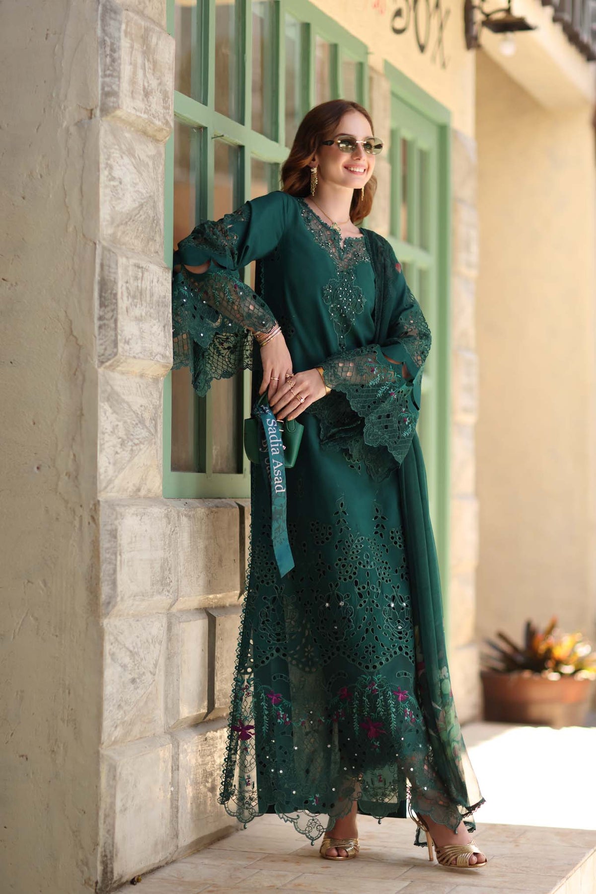 Noor by Saadia Asad | Luxe Chikankari 26 | D6 - B - Emerald Green by Noor by Saadia AsadAL - Designer Dress - Type : Luxury Dress - Available at Libayah - 100% Original