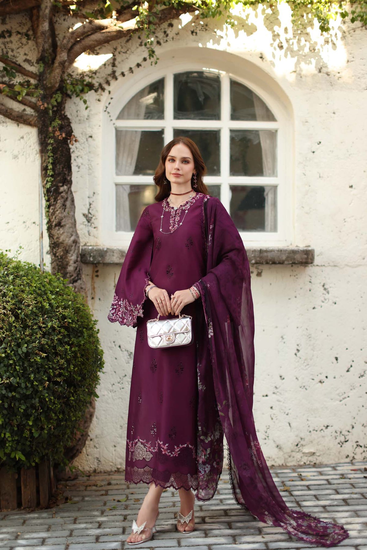 Noor by Saadia Asad | Luxe Chikankari 26 | D1 - A - plumberry by Noor by Saadia Asad - Designer Dress - Type : Luxury Dress - Available at Libayah - 100% Original