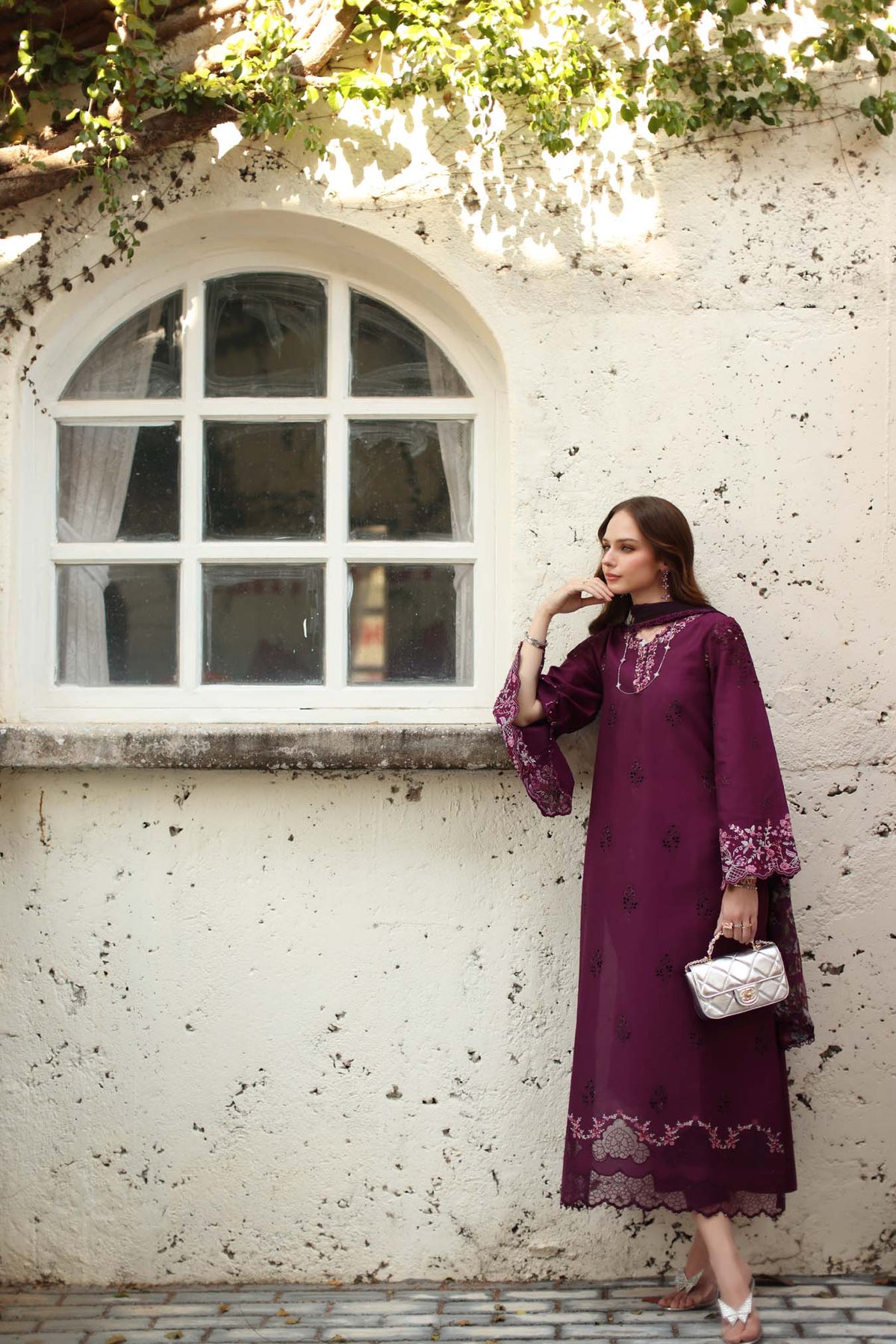 Noor by Saadia Asad | Luxe Chikankari 26 | D1 - A - plumberry by Noor by Saadia Asad - Designer Dress - Type : Luxury Dress - Available at Libayah - 100% Original