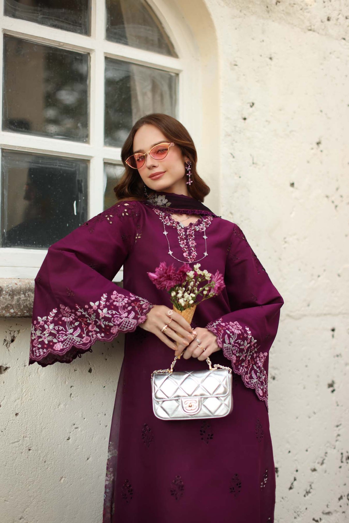 Noor by Saadia Asad | Luxe Chikankari 26 | D1 - A - plumberry by Noor by Saadia Asad - Designer Dress - Type : Luxury Dress - Available at Libayah - 100% Original