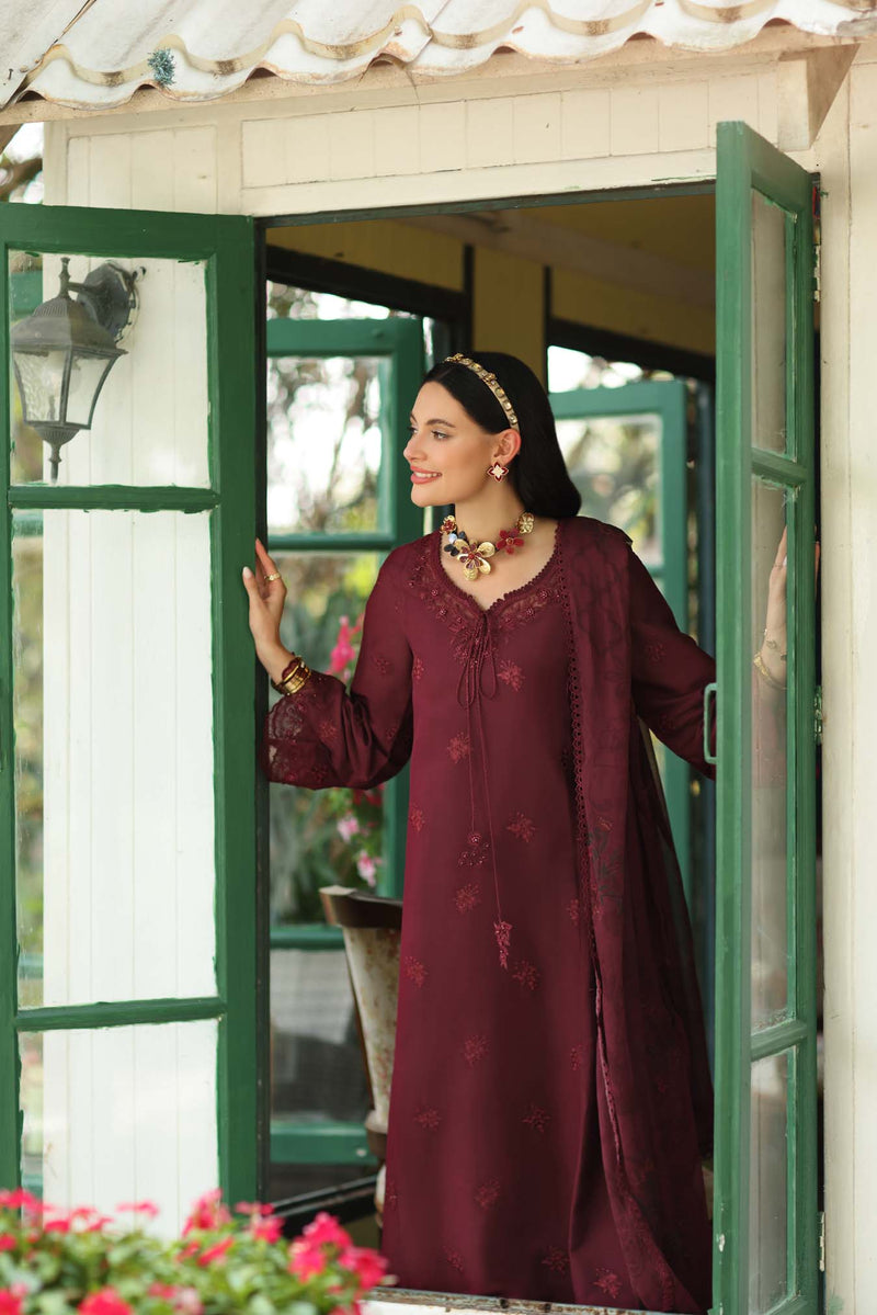 Noor by Saadia Asad | Noor Eid Printskhas 26 |D10  Burgundy - by Libayah - Registered Vendor of : Noor by Saadia Asad - 100% Original Designer Dress
