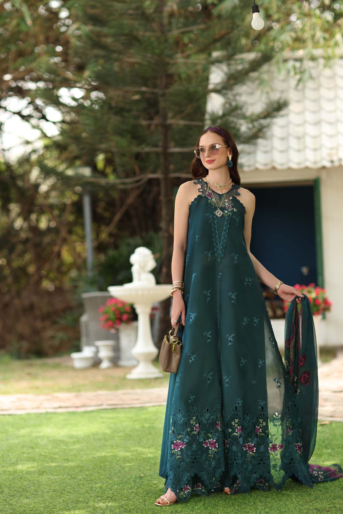 Noor by Saadia Asad | Noor Eid Printskhas 26 | D6  Coblat Teal - by Libayah - Registered Vendor of : Noor by Saadia Asad - 100% Original Designer Dress
