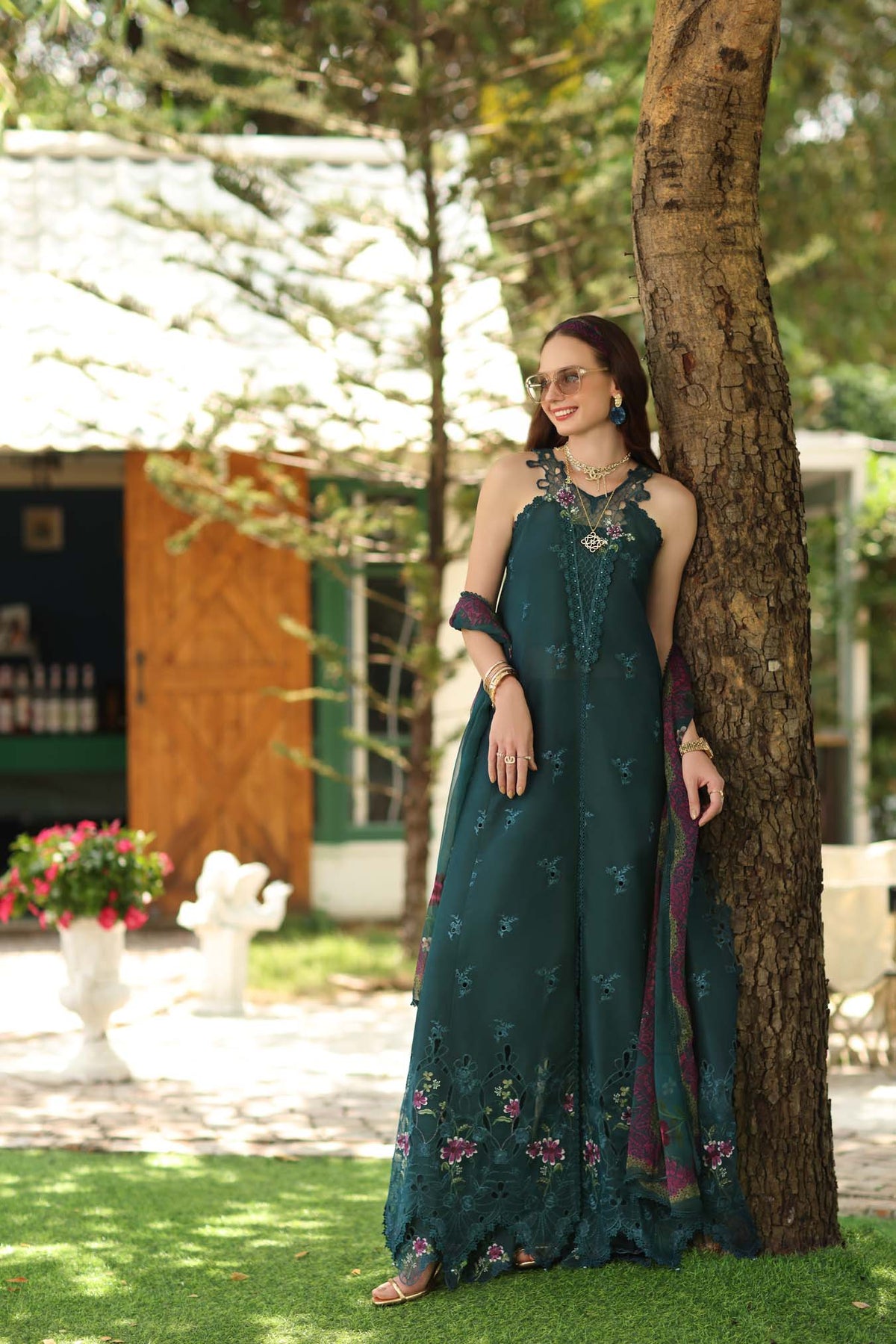 Noor by Saadia Asad | Noor Eid Printskhas 26 | D6  Coblat Teal - by Libayah - Registered Vendor of : Noor by Saadia Asad - 100% Original Designer Dress