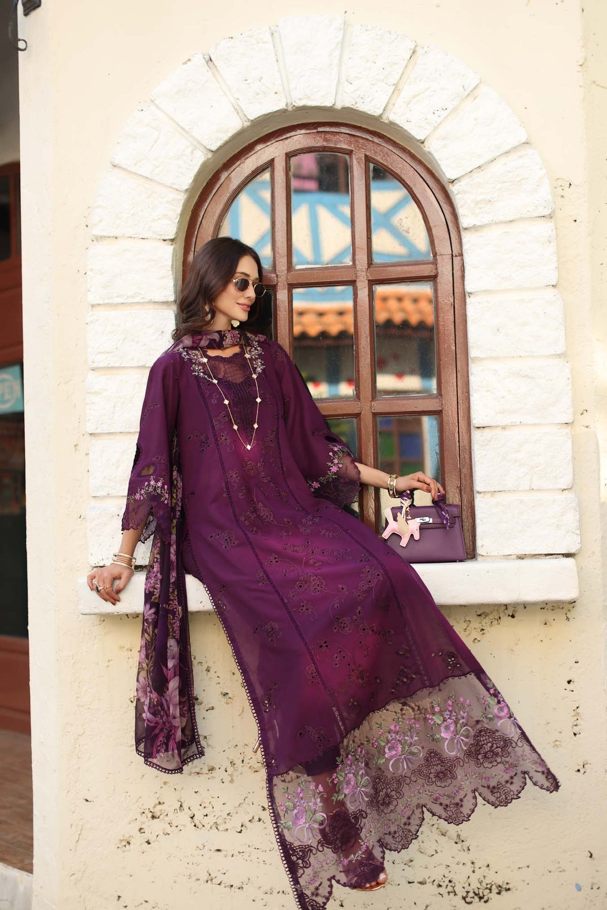 Noor by Saadia Asad | Luxe Chikankari 26 | D5 - A - Itten Plum by Noor by Saadia Asad - Designer Dress - Type : Luxury Dress - Available at Libayah - 100% Original