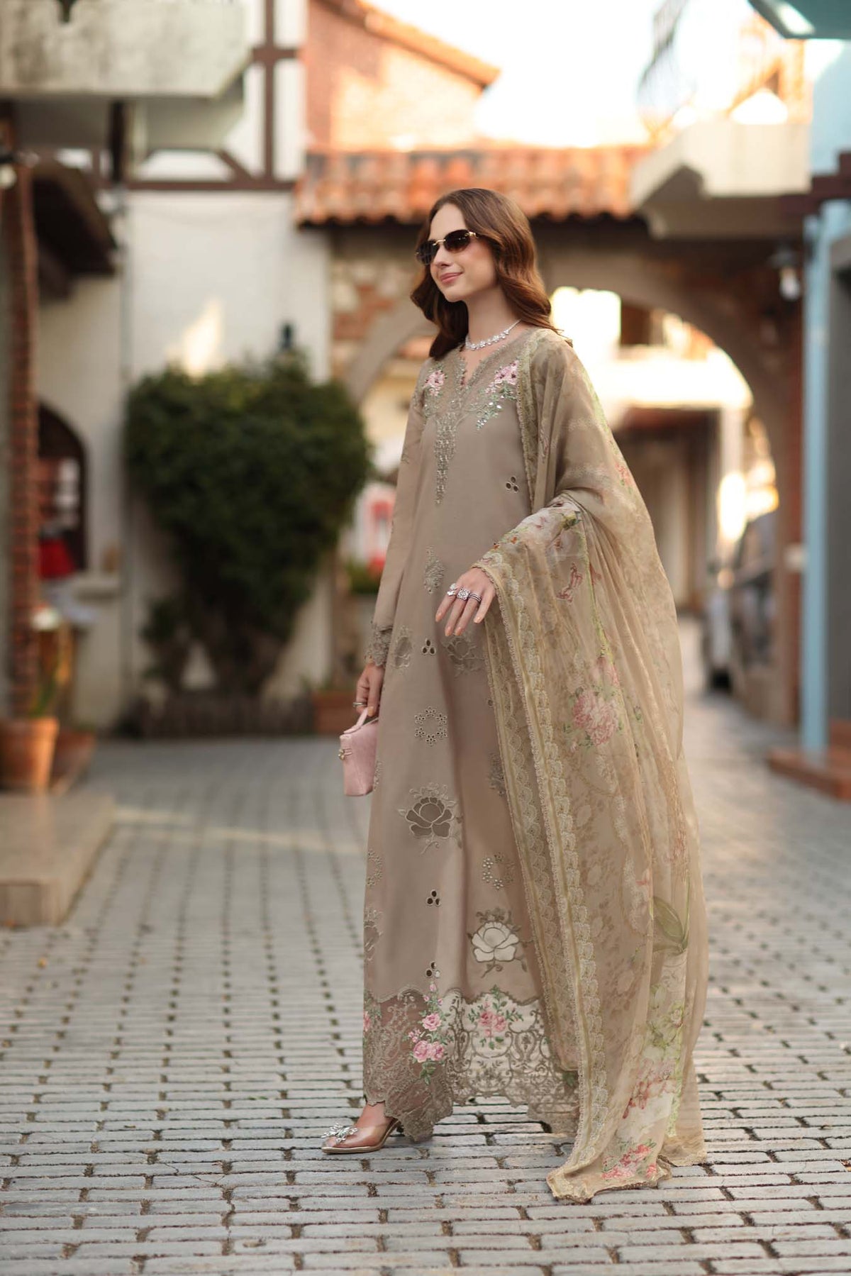 Noor by Saadia Asad | Luxe Chikankari 26 | D3 - B - Soft Mocha by Noor by Saadia Asad - Designer Dress - Type : Luxury Dress - Available at Libayah - 100% Original