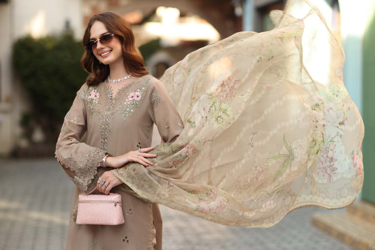 Noor by Saadia Asad | Luxe Chikankari 26 | D3 - B - Soft Mocha by Noor by Saadia Asad - Designer Dress - Type : Luxury Dress - Available at Libayah - 100% Original