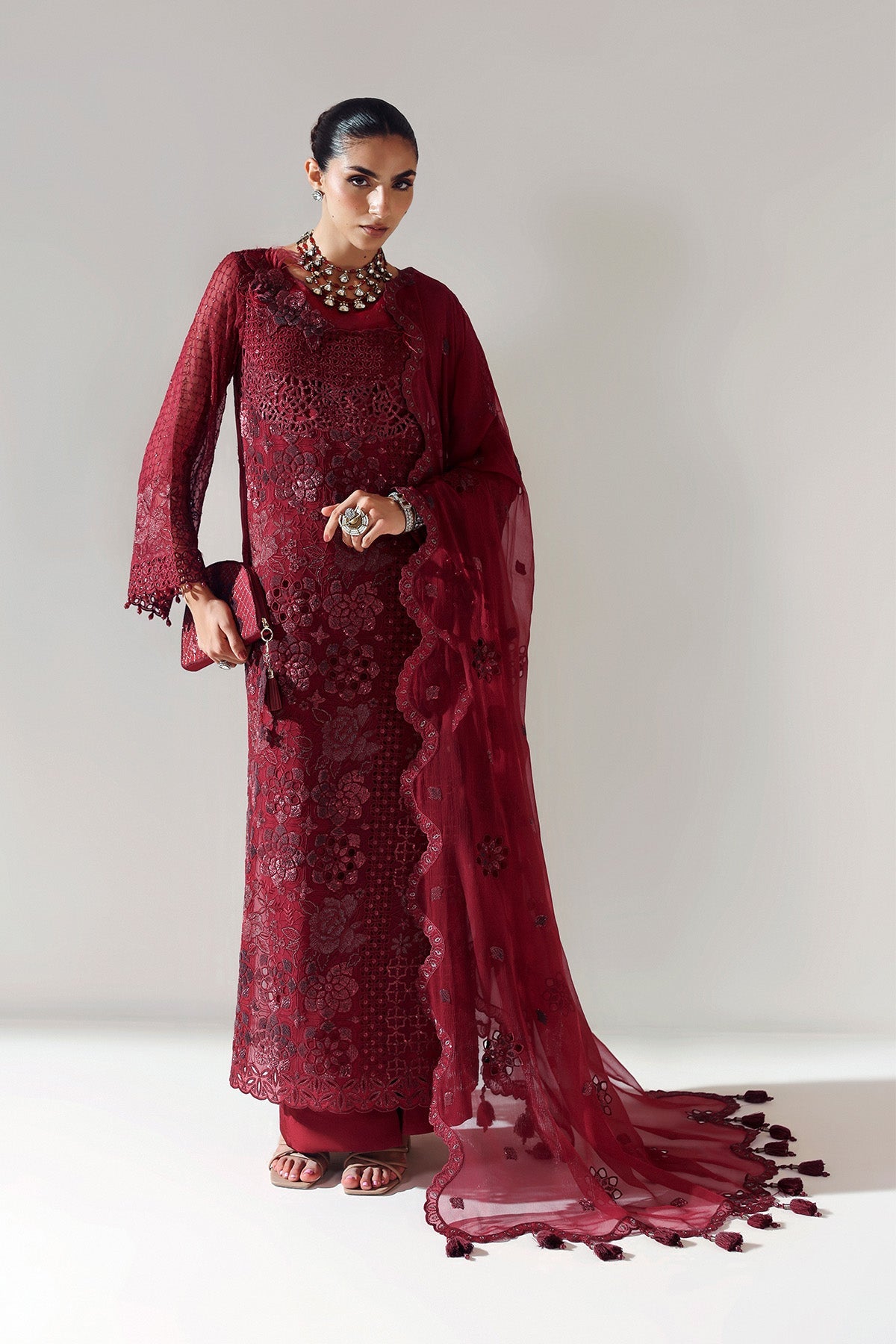RIKA MAROON – authentic Pakistani formal dress from the Alizeh Aymal Luxury Bamber Chiffon collection for women in the UK.