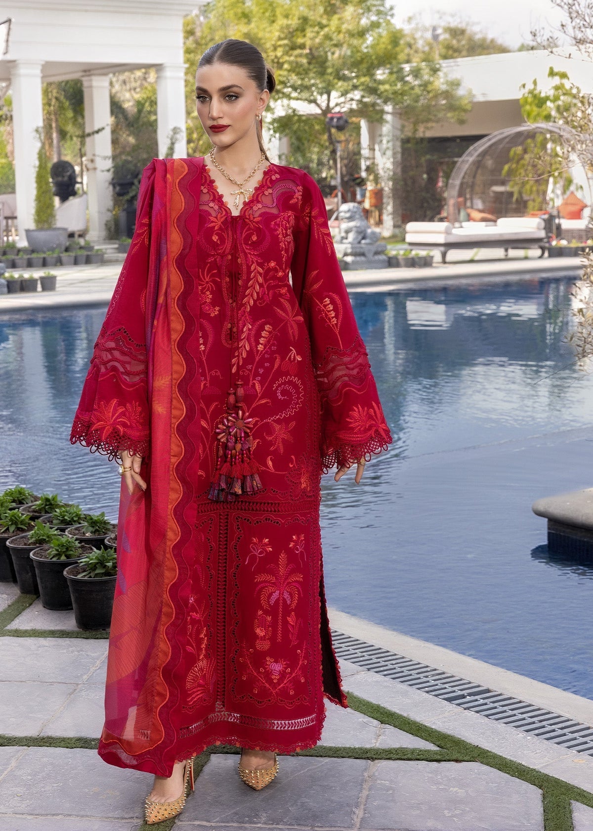 Crimson | flow lawn 26 | BEAUTY IN BLOOM - D3A - Designer Dress - Type : Ladies Clothes - Available at Libayah - 100% Original