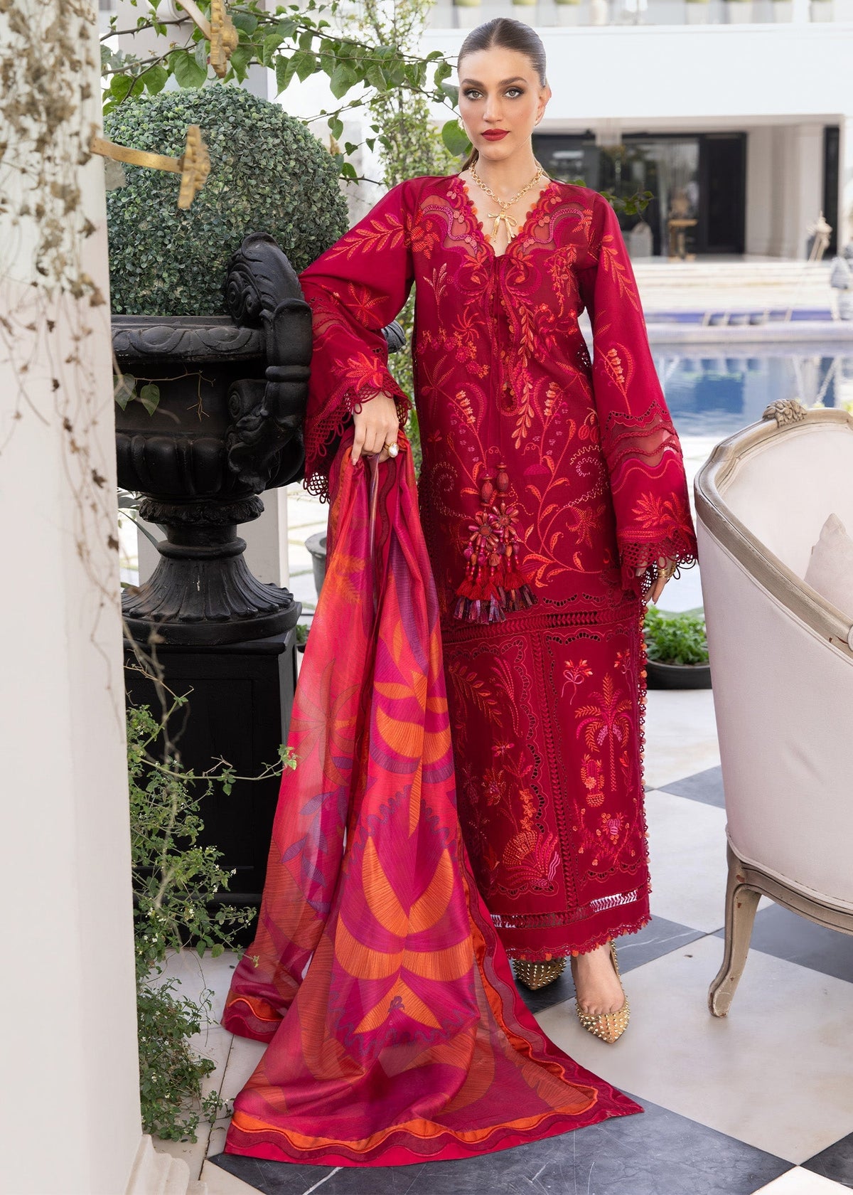 Crimson | flow lawn 26 | BEAUTY IN BLOOM - D3A - Designer Dress - Type : Ladies Clothes - Available at Libayah - 100% Original