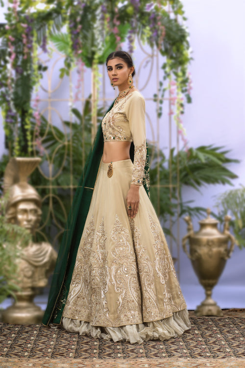 Wahaj M.Khan | Nureh Wedding Formals | Ivory and Jade Lenga Choli by Wahaj M.Khan - Designer Dress - Type: Ladies Clothes - Available at Libayah - 100% Original