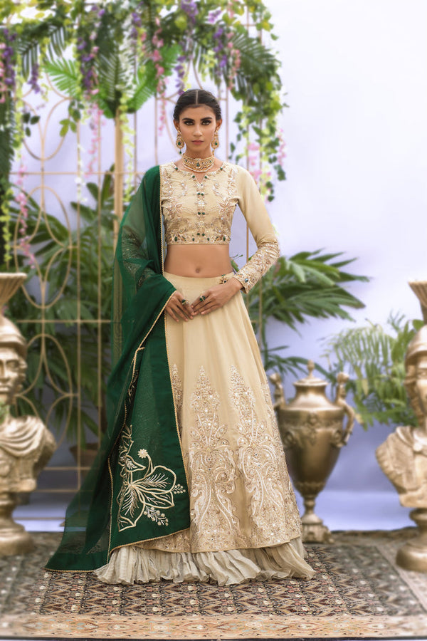Wahaj M.Khan | Nureh Wedding Formals | Ivory and Jade Lenga Choli by Wahaj M.Khan - Designer Dress - Type: Ladies Clothes - Available at Libayah - 100% Original