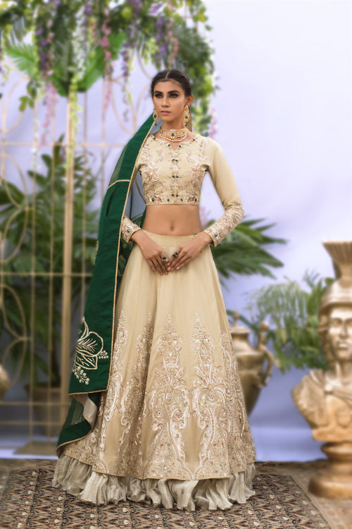 Wahaj M.Khan | Nureh Wedding Formals | Ivory and Jade Lenga Choli by Wahaj M.Khan - Designer Dress - Type: Ladies Clothes - Available at Libayah - 100% Original