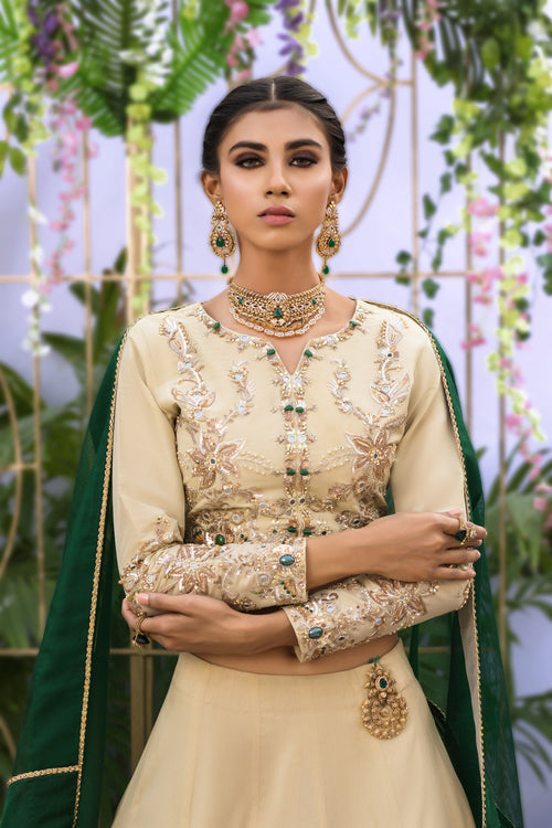 Wahaj M.Khan | Nureh Wedding Formals | Ivory and Jade Lenga Choli by Wahaj M.Khan - Designer Dress - Type: Ladies Clothes - Available at Libayah - 100% Original