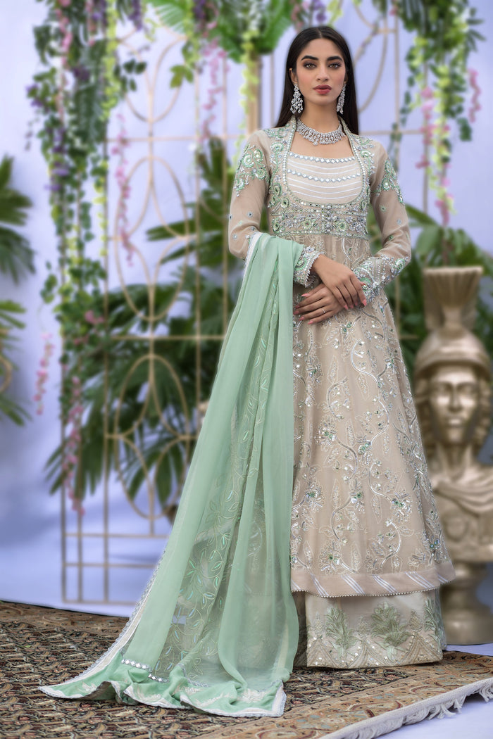Wahaj M.Khan | Nureh Wedding Formals | Ivory and Mint Green Anarkali by Wahaj M.Khan - Designer Dress - Type: Ladies Clothes - Available at Libayah - 100% Original