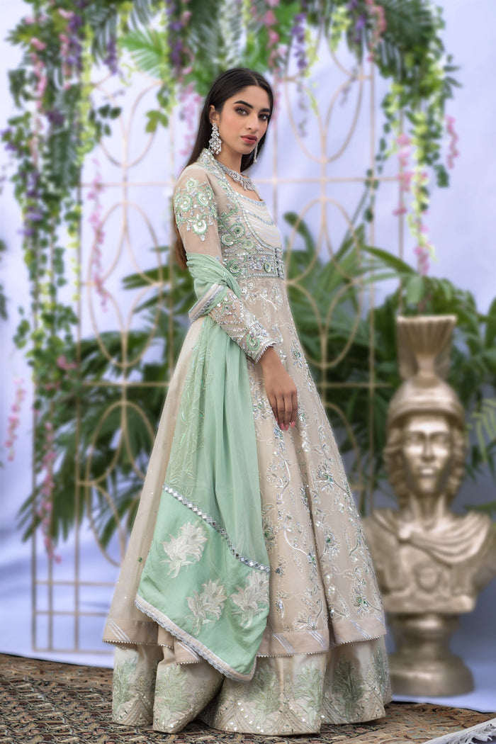 Wahaj M.Khan | Nureh Wedding Formals | Ivory and Mint Green Anarkali by Wahaj M.Khan - Designer Dress - Type: Ladies Clothes - Available at Libayah - 100% Original