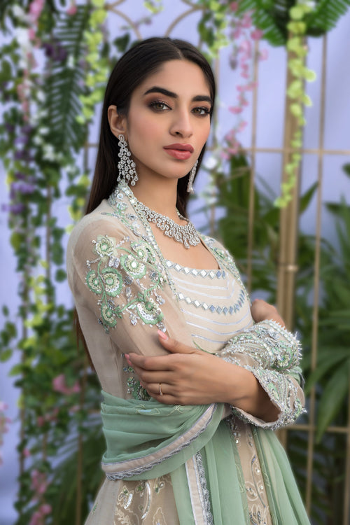 Wahaj M.Khan | Nureh Wedding Formals | Ivory and Mint Green Anarkali by Wahaj M.Khan - Designer Dress - Type: Ladies Clothes - Available at Libayah - 100% Original