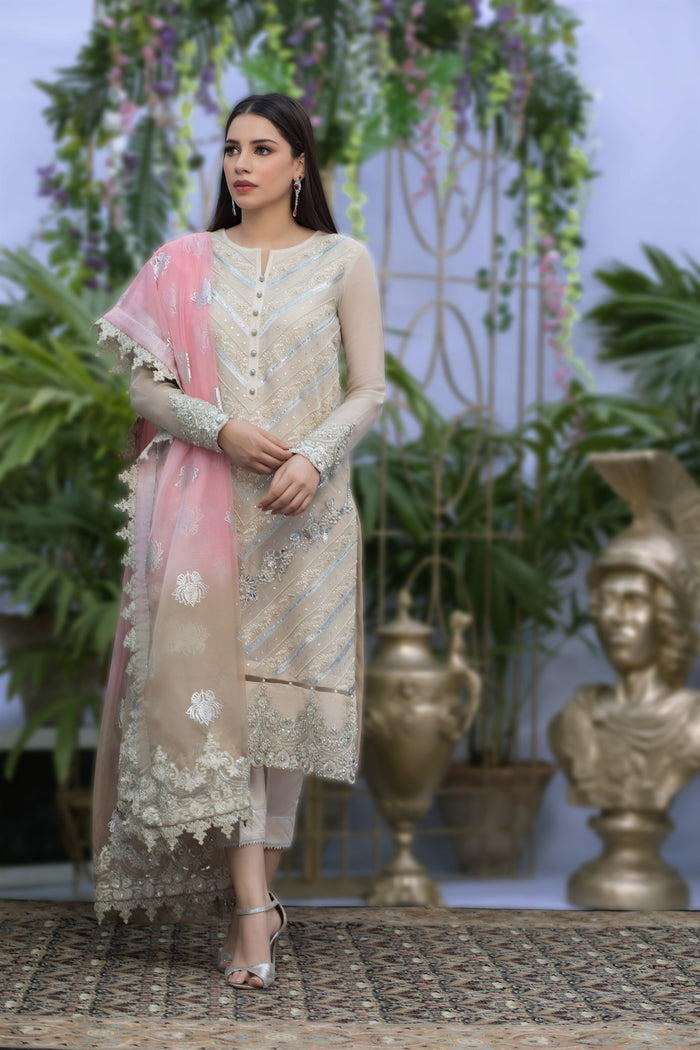 Wahaj M.Khan | Nureh Wedding Formals | Ivory and Candy Pink Straight Shirt by Wahaj M.Khan - Designer Dress - Type: Ladies Clothes - Available at Libayah - 100% Original