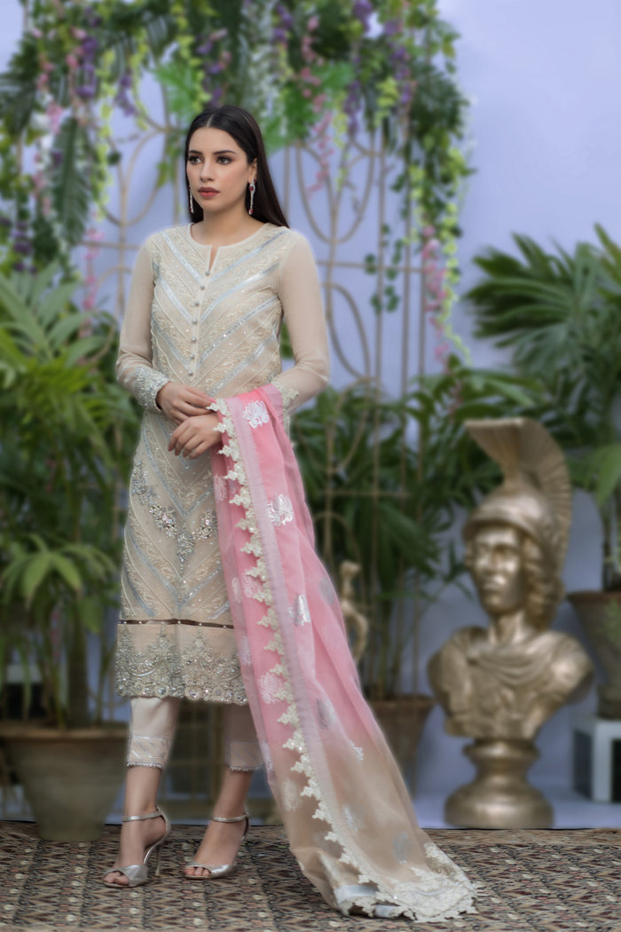 Wahaj M.Khan | Nureh Wedding Formals | Ivory and Candy Pink Straight Shirt by Wahaj M.Khan - Designer Dress - Type: Ladies Clothes - Available at Libayah - 100% Original